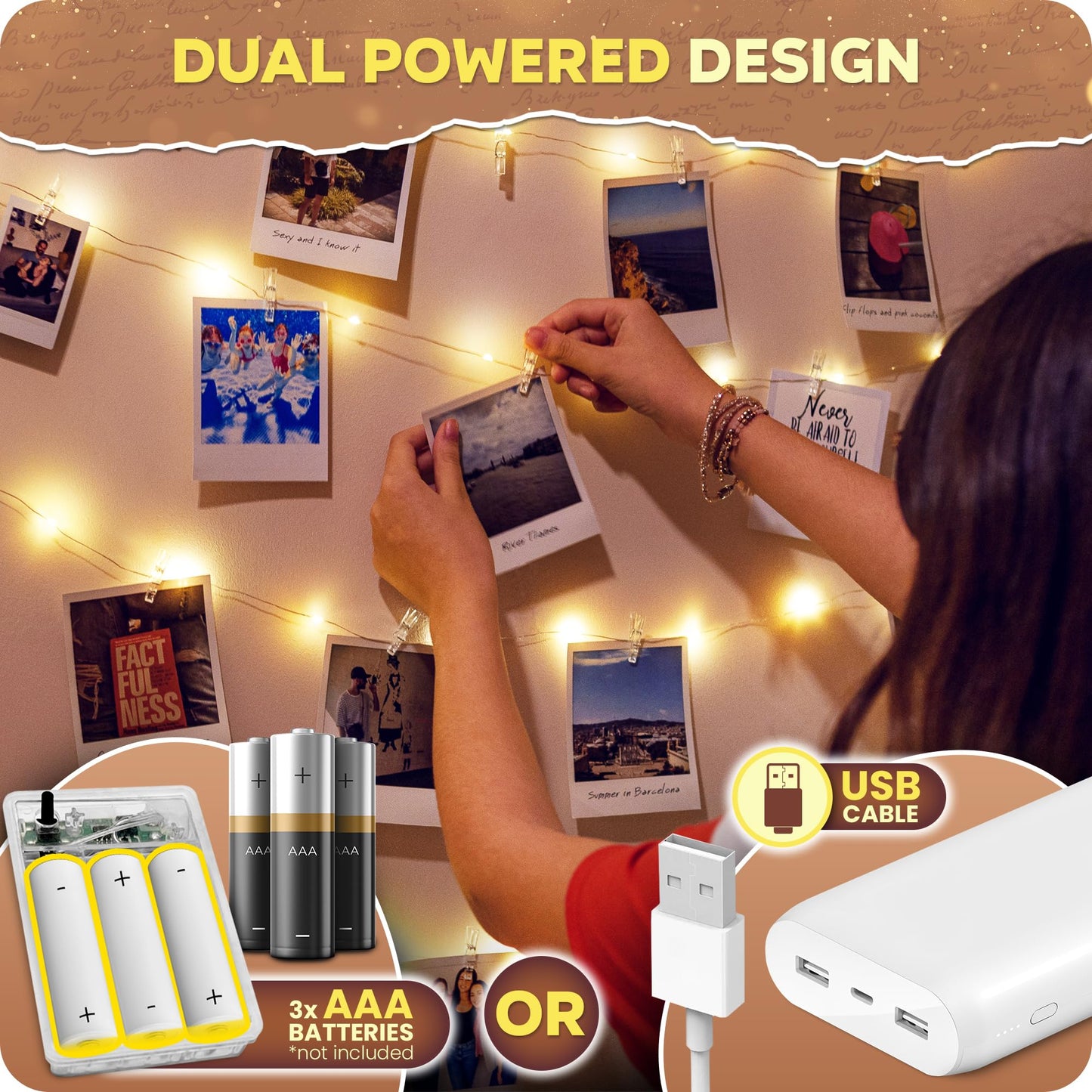 Mind-Glowing Photo Clips String Light - Warm White Fairy Lights with Clips for Hanging Pictures - Teen Girl Room Decor, Trendy Stuff - Birthday Gift for Any Year Old Tween Girls (50 LED, 16.4 ft)