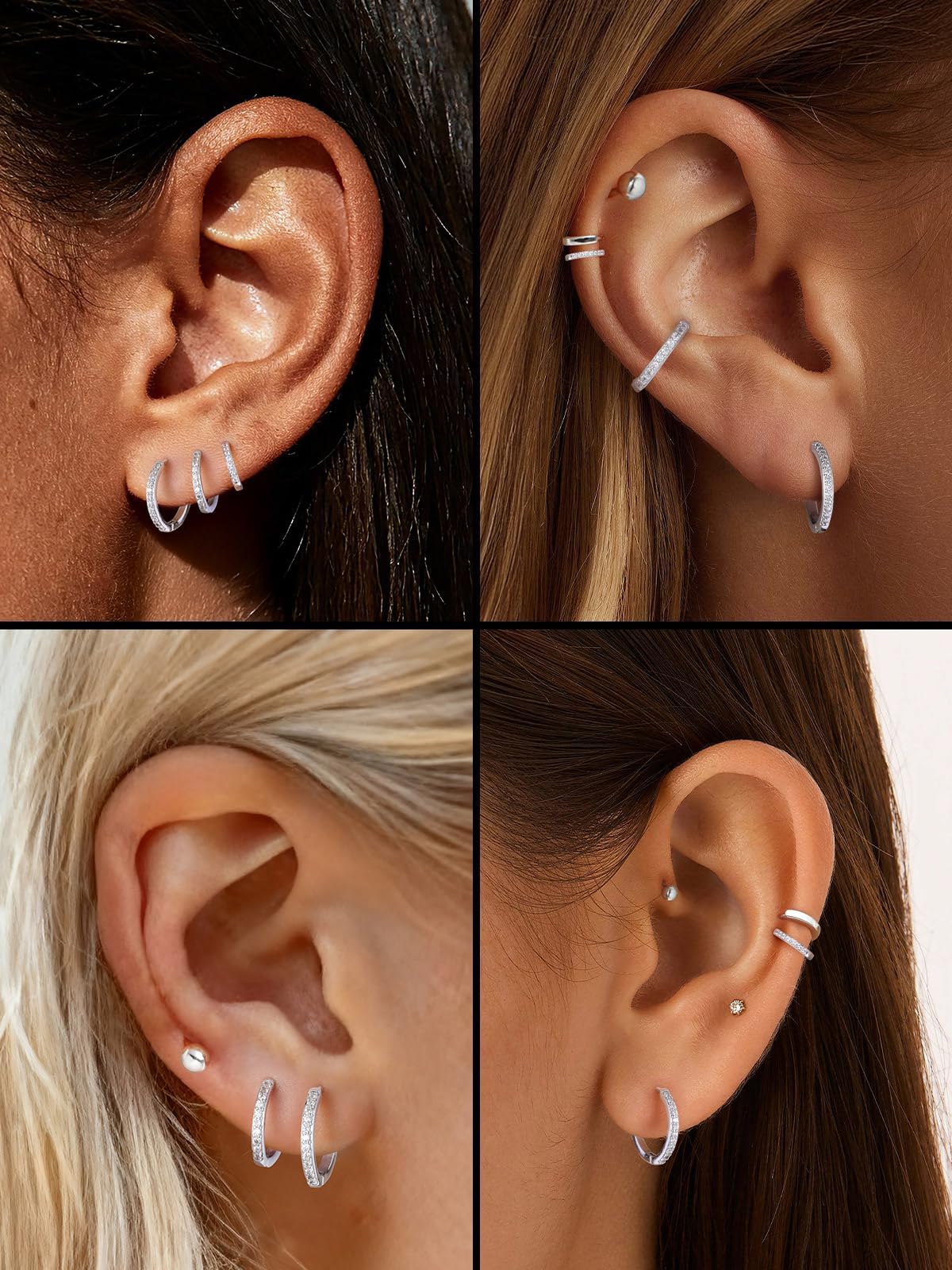 SILVERCUTE 925 Sterling Silver Huggie Hoop Earrings for Women,Hypoallergenic Small Silver Hoop Earring Cubic Zirconia Cartilage Earring Lightweight Huggies Earrings for Women,8/10/12mm