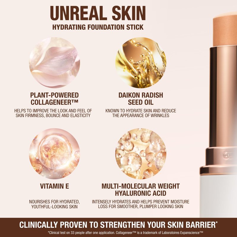 Charlotte Tilbury Unreal Skin Tint & Sheer Glow Hydrating Foundation Stick - Cream Foundation Makeup with Sheer-to-Light Coverage & a Buildable Formula - Blurring, Smoothing & Nourishing - 10 Tan
