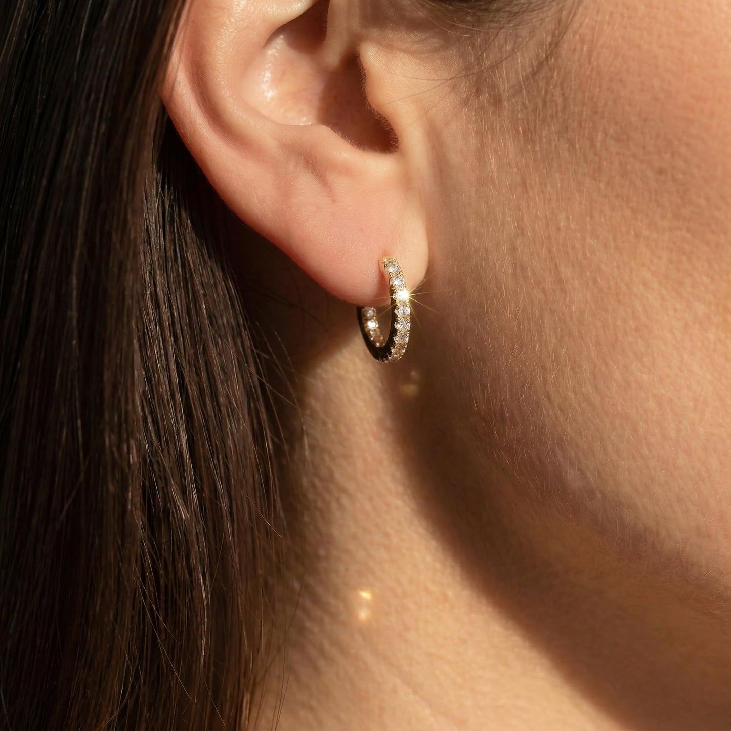 WORFRIL 14K Gold Hoop Earrings for Women Cubic Zirconia Pave Round Hoops Sparkling Lightweight Huggie Style Elegant Jewelry 15mm