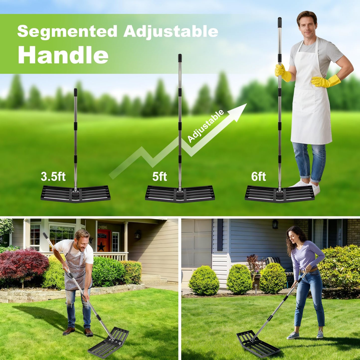 Upgraded Lawn Leveling Rake, 30"x10" Stainless Steel Yard Leveling Rake, 70" Adjustable Handle, Sand Leveling Rakes for Soil, Ground Leveler for Yard, Garden, Farm, Pasture