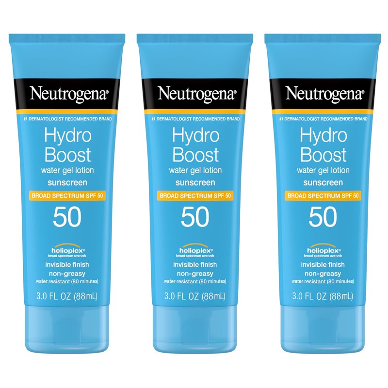 Neutrogena Hydro Boost Water Gel Sunscreen SPF 50, Oil‑Free Hydrating & Water‑Resistant Face & Body Sunscreen Lotion, Non‑Greasy, Broad Spectrum, Lightweight Moisturizer, 3 fl oz