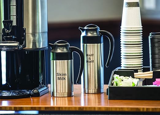 Service Ideas SSN100HHET Steelvac Creamer Carafe,"Half & Half" Etched, Stainless Vacuum Insulated, 1 Liter (33.8 Ounces), Dishwasher safe, NSF listed, Brushed finish