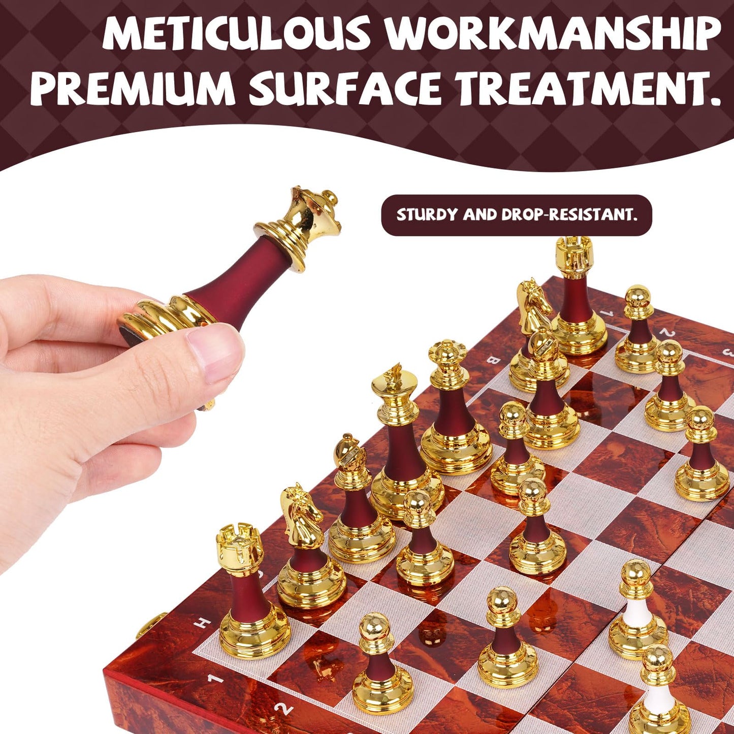 15 Inch Chess Set with Weighted Acrylic Chess Pieces – Tournament Size 3.5” King – Elegant Folding Chess Board for Adults and Kids, Professional Family Chess Board Game Set for Home, Office & Gift