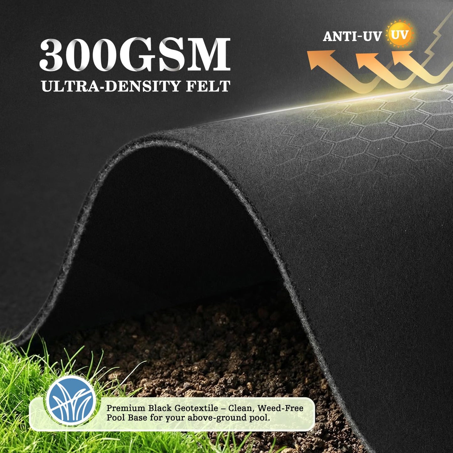 UIRWAY 16FT Round Pool Liner Pad, [2026 New 300G/M² Thicker Heavy Duty] Outdoor Padding for 16' Foot Above Ground Pools, Underneath Pool Mat, Swimming Pool Liners for Padding and Punctures Protection