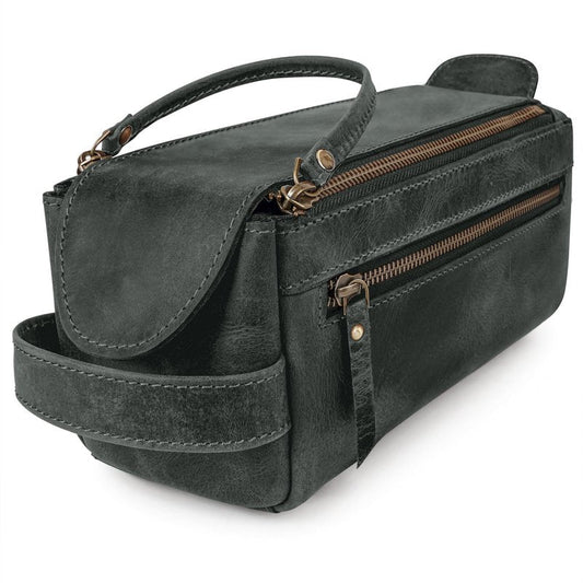 LushLuxeoria Premium Handmade Leather Toiletry Bags for Men and Women, Genuine Leather Dopp Kit and Shaving Bag for Men, Travel Cosmetic Bag for Women's and Men's, Zipper Pocket, Black