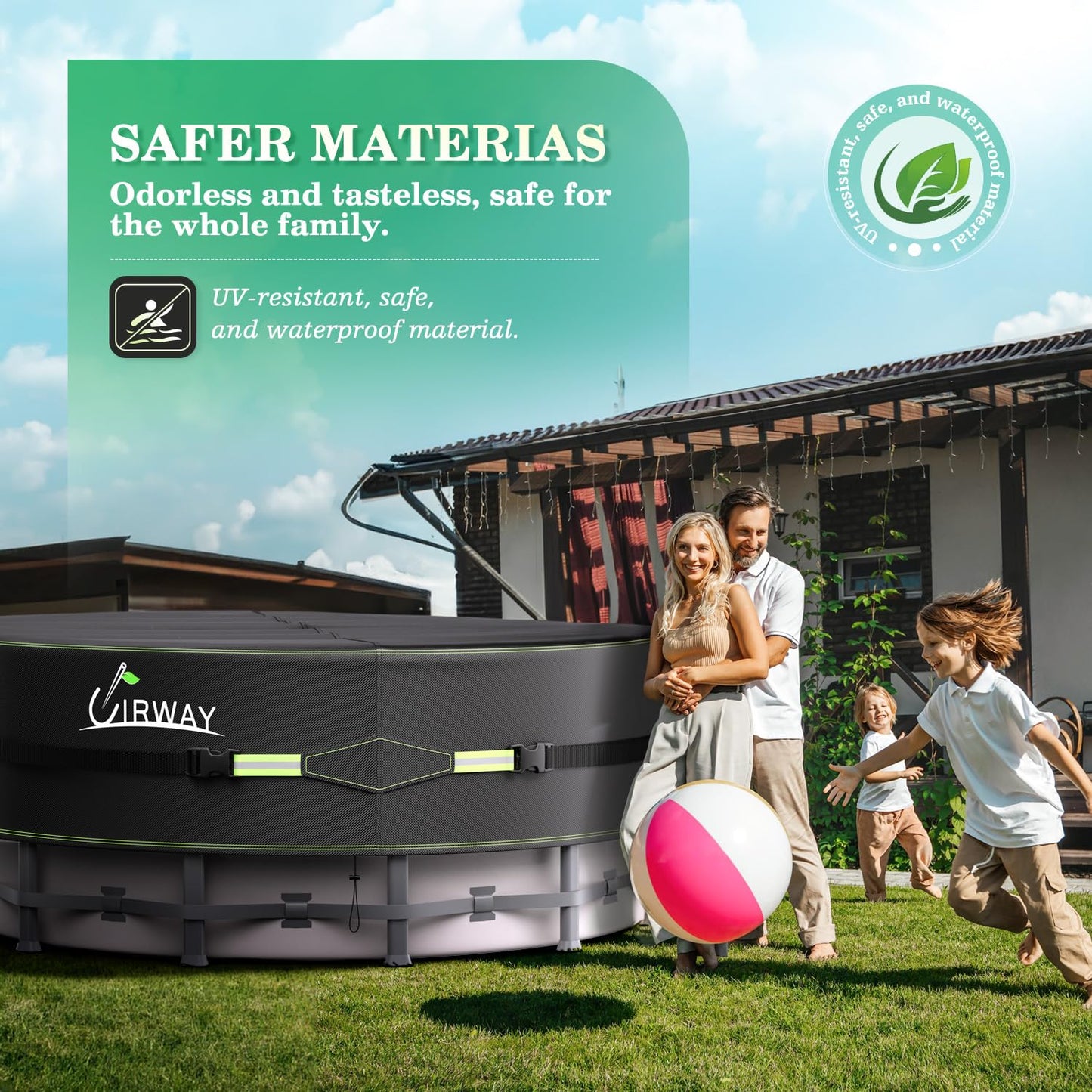 UIRWAY 12 Ft Round Pool Cover with Reflective Strips, Swimming Pool Cover for Above Ground Pools, Solar Cover Including Rope Tie and Luminous Ground Nails, PU Tarp Snug Fit for UV Protected