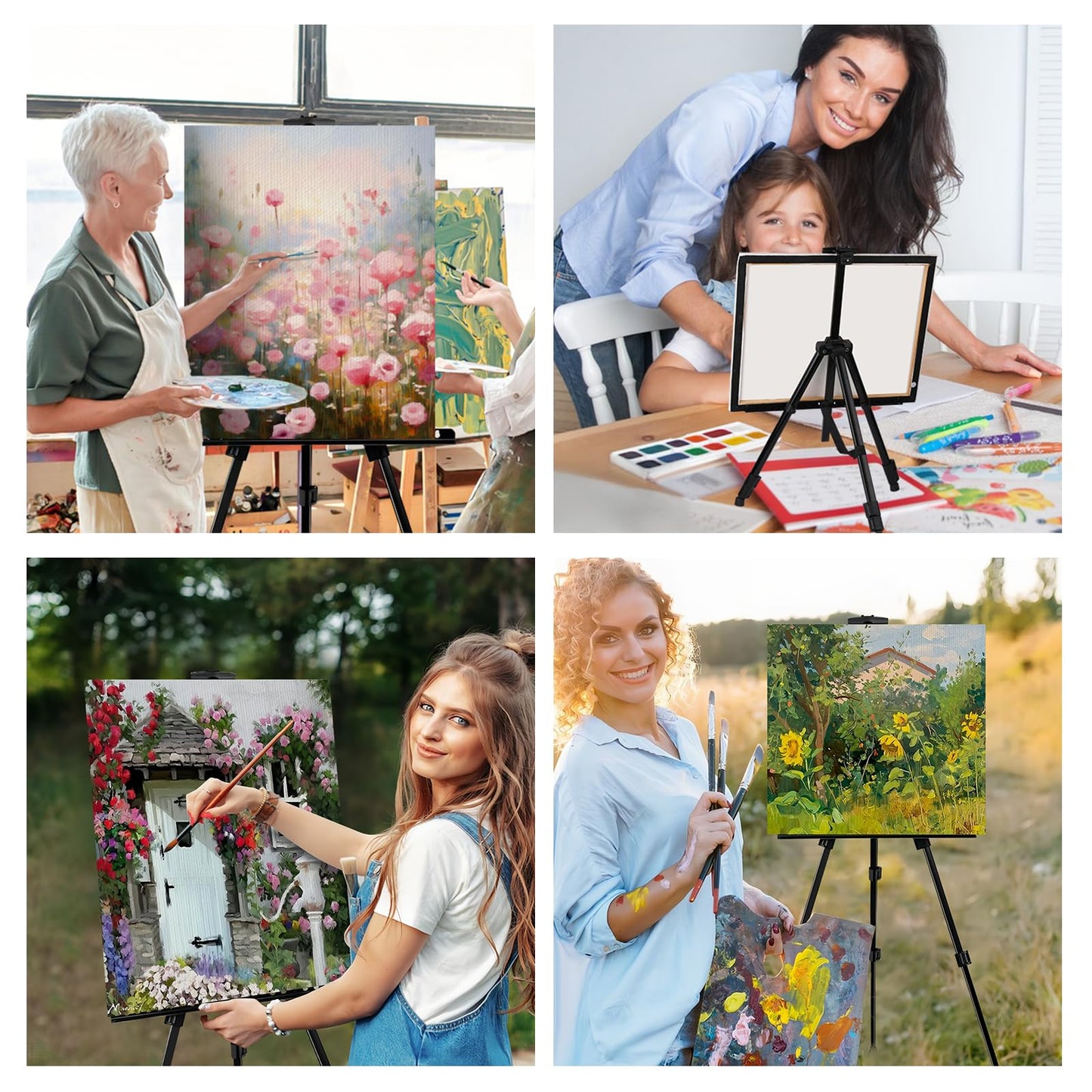 AROIC10 Pack Painting Display Easel Stand Portable Adjustable Metal Tripod Artist Canvases Height from20to66Inch Extra Sturdy forTable-Top/Floor Painting, Drawingand Displaying,Black with10StorageBag