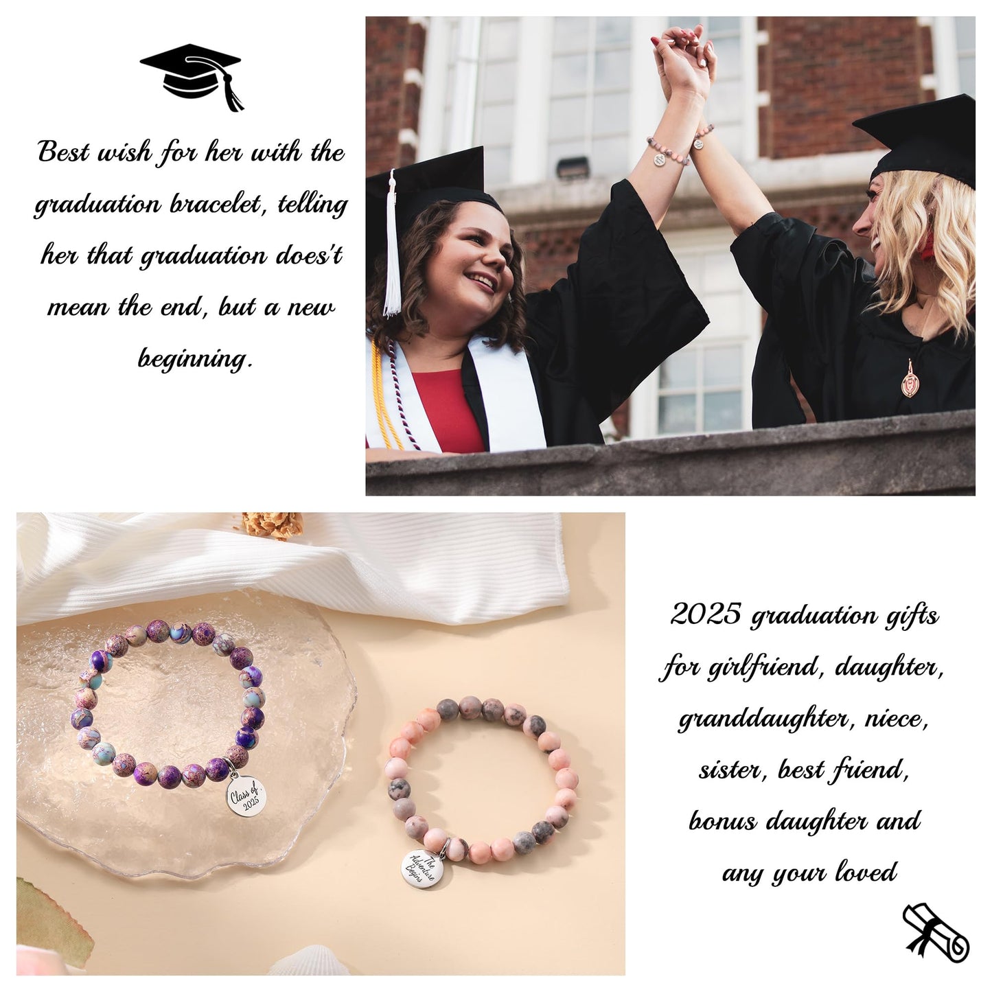 Sistble Class of 2026 Graduation Decorations Bracelet for Her College Graduation Bracelets 2026 Dainty Bead Bracelet Inspirational Gifts for Women Middle School 8th Grade Jewelry