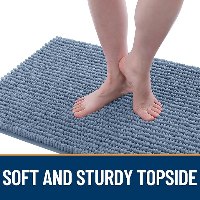 OLANLY Dog Door Mat for Muddy Paws 40x32, Ultra Absorbent Chenille Mud Doormat, Non-Slip Washable and Dirt Trapping Doormat for Indoor Entryway, Quick-Dry Indoor Pet Bed Mats for Dogs, Airy Blue