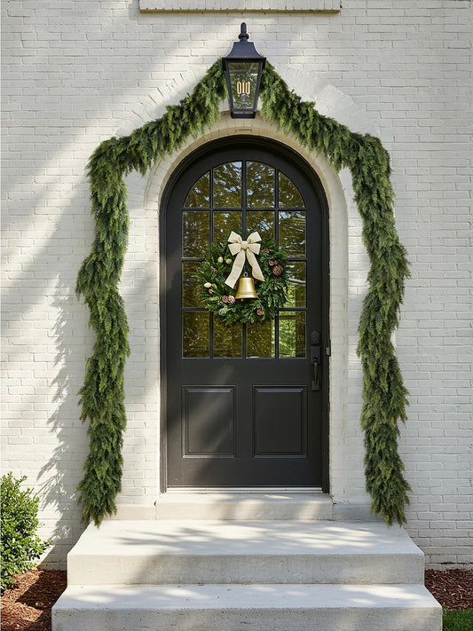 2 Pcs 9ft Christmas Cedar Garland with Soft Thickness Pine, Artificial Green Faux Cedar Pine Garland for Mantle Fireplace Indoor Outdoor Holiday Party Home Decoration