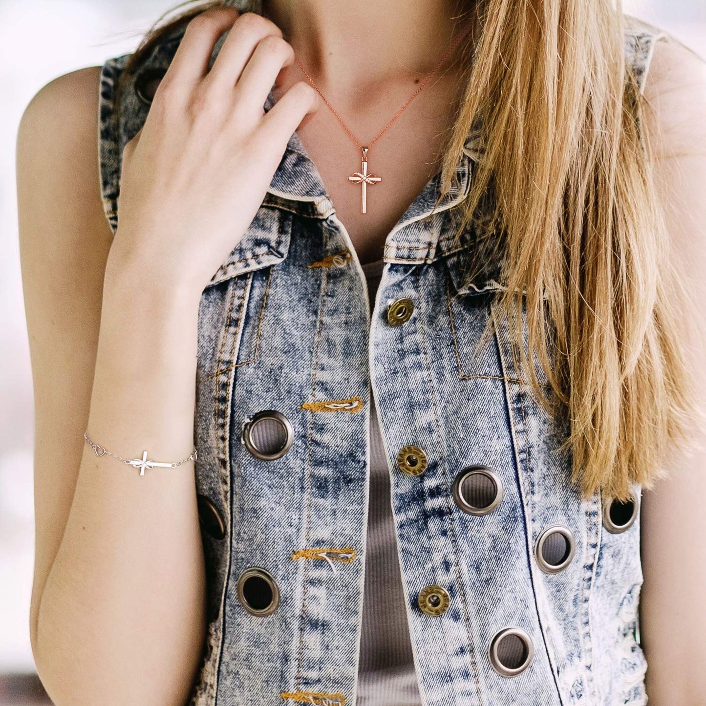 AmorAime 925 Sterling Silver Cross Necklace for Women Infinity Necklace 14k Rose Gold Plated Necklaces for Festival, Vacation or Holiday