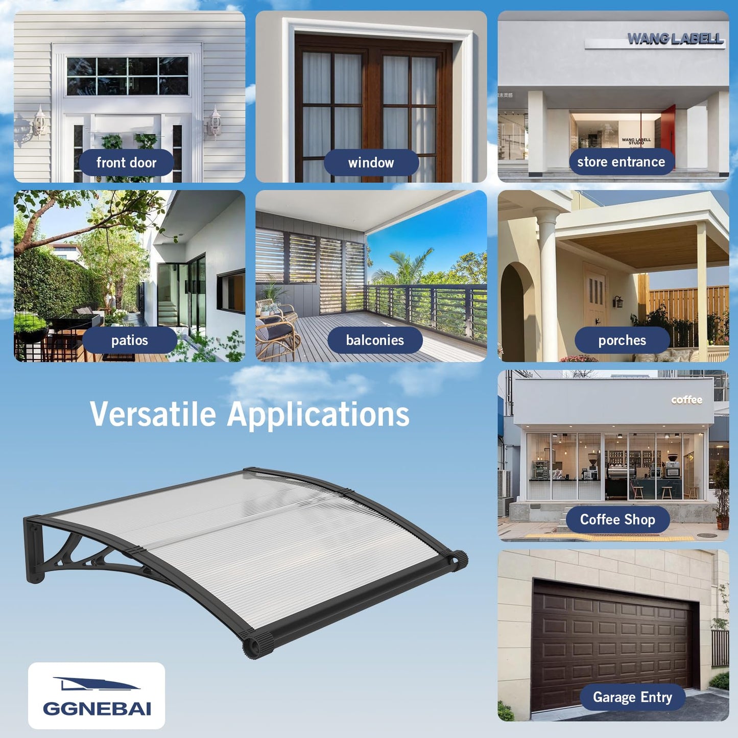 Awning for Door Entrance with Drainage Sink,40x60 Inch Awnings for Doors,Window Canopy Exterior with Plastic Steel Bracket,Polycarbonate Cover,UV,Rain,Snow Protection for House,Porch,Patio,Deck