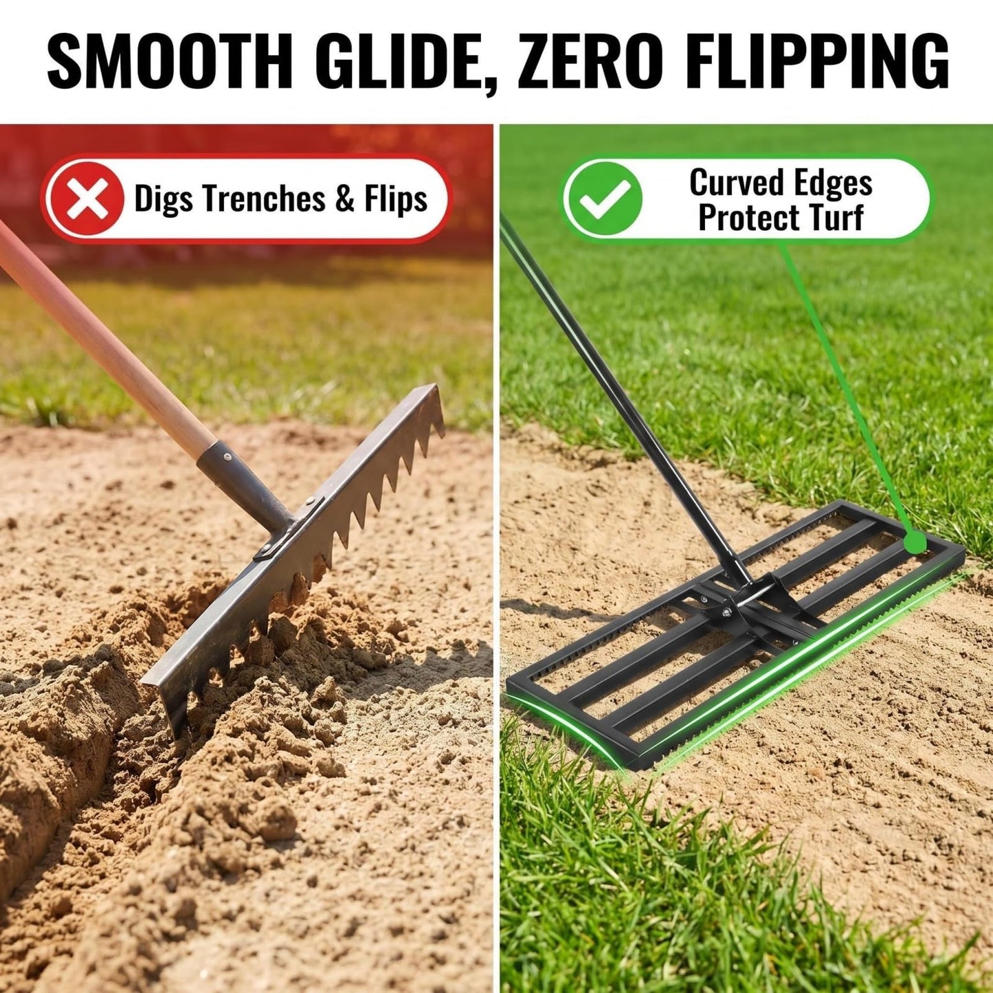 Top Soil Lawn Leveling Rake ,Lawn Sand Flea Rake Leveling 30”x10” Heavy Duty Leveler,Sand Spreader,16-77" Adjustable, for Sand,Top Soil Dressing,Yard Landscape,Ground Soil, Dirt,Grass