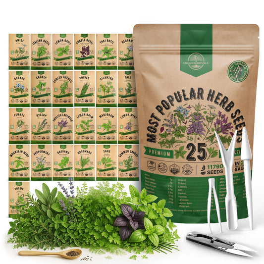 25 Most Popular Herb Seeds Variety Pack - 11,700 Non-GMO Heirloom Seeds for Planting Herbs in Individual Seed Packets for Hydroponic, Indoor & Outdoor Gardening - 2026 Season: Catnip, Dill, Thyme