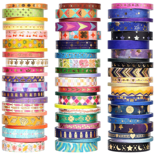 AAPOZZ 66 Rolls Gold Foil Washi Tape Set - Decorative Washi Stickers, Colored Tape, Cute Washi Tapes for Journaling Supplies, Scrapbooking Supplies kit, Junk Journal, Craft Supplies