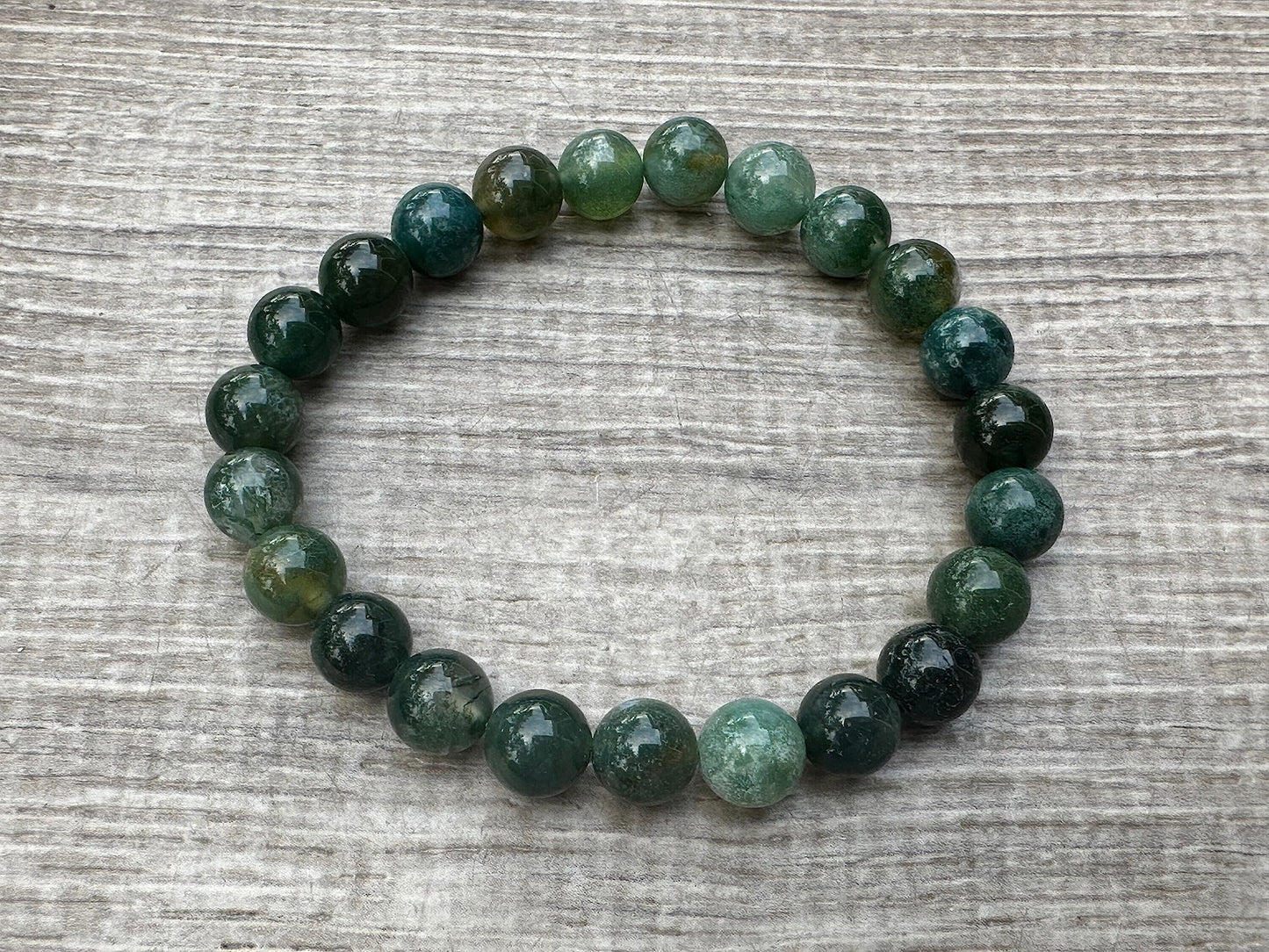 GAF TREASURES Moss Agate Crystal Bead Bracelet 8mm, Genuine Moss Agate Stretch Gemstone Bracelet, Healing Crystal Bracelet, Gift for Men & Women (1)