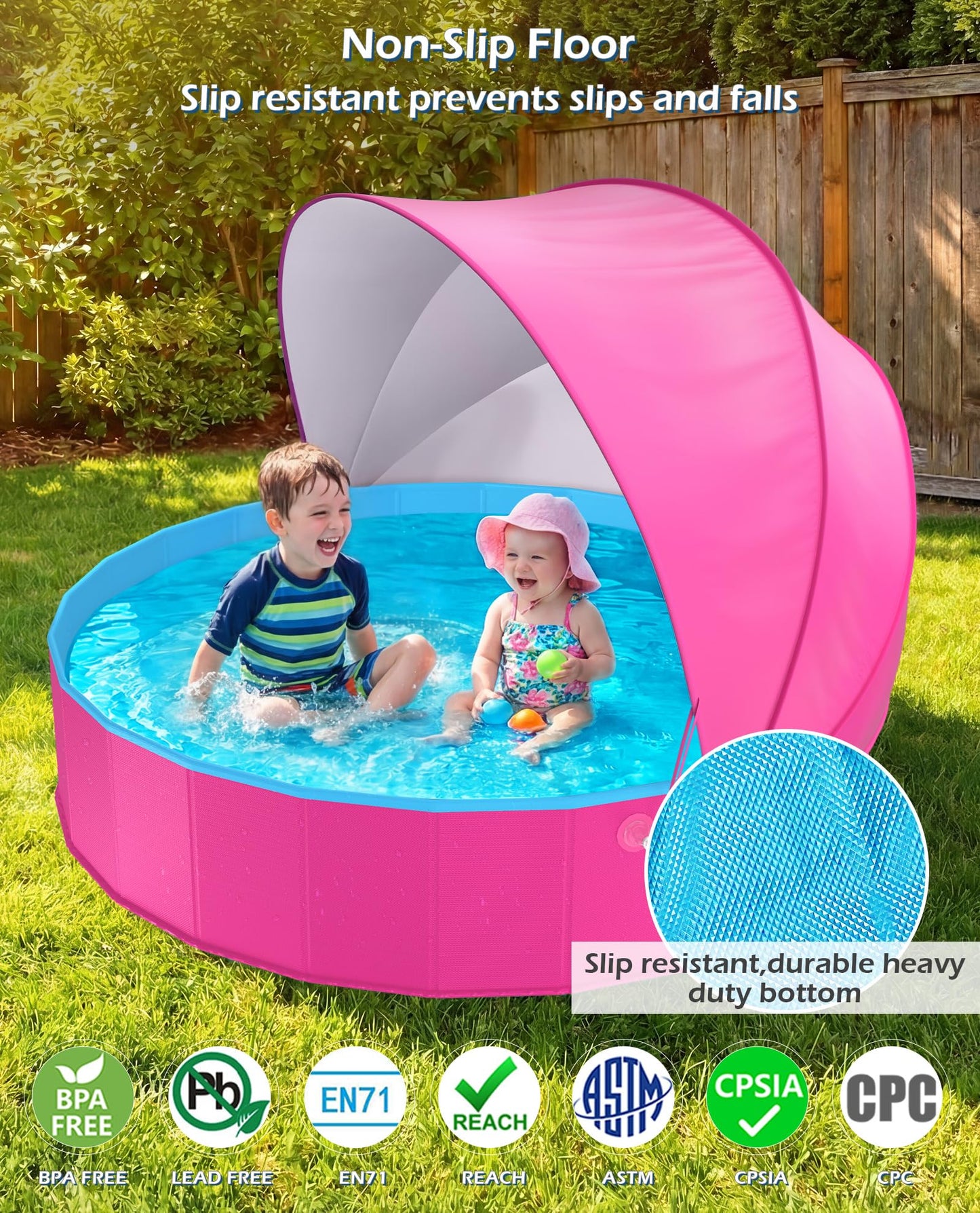 Jasonwell Kiddie Baby Pool with Canopy - Foldable Infant Toddler Kids Pool with Shade Baby Beach Essentials Tent Swimming Wading Pools for Toddlers 1-3 + Kids Dogs Ball Pit Backyard Water Play R, 40"
