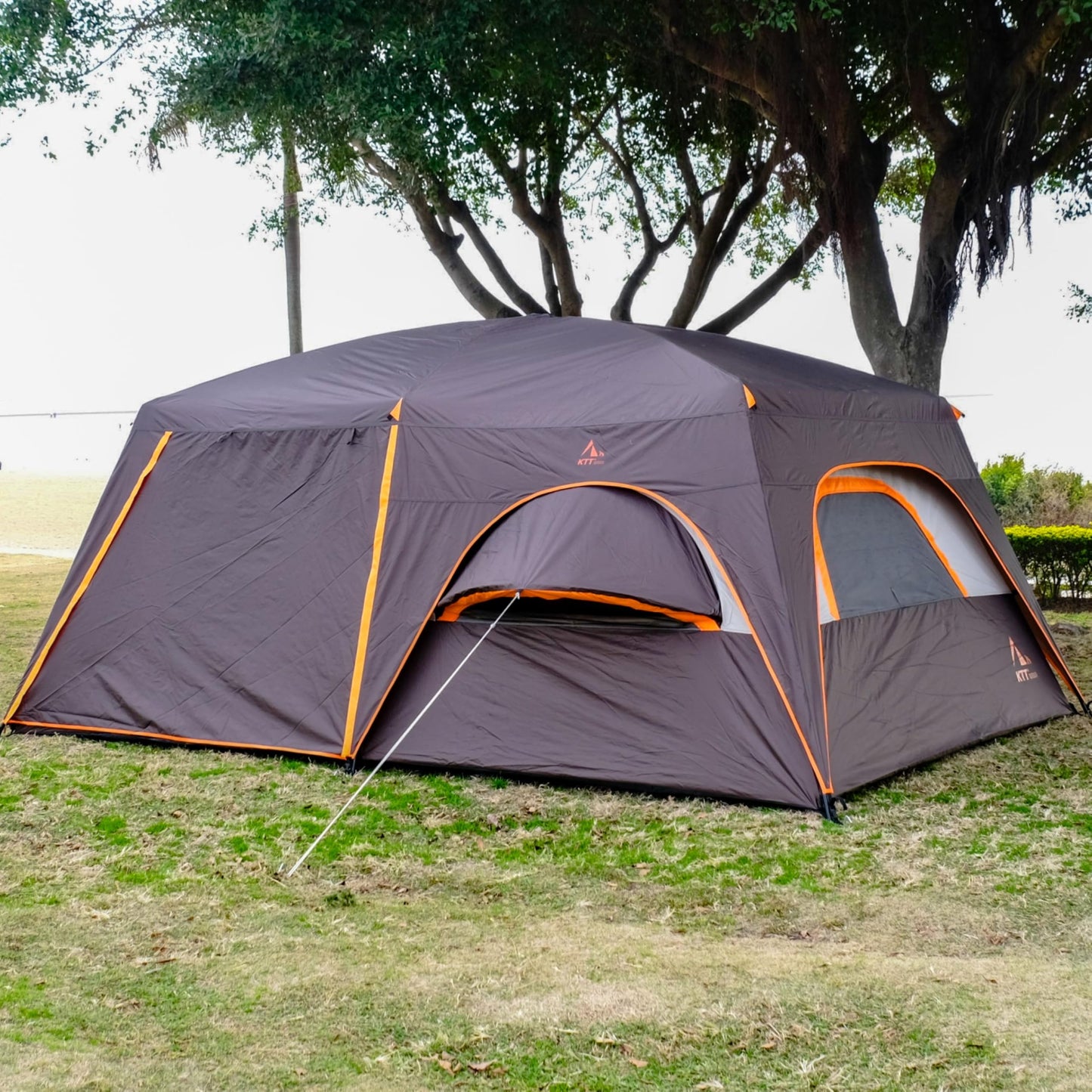 KTT Extra Large Tent 12 Person,Full Rainfly,2 Bay-Windows,Family Cabin Tent,14'Lx10'Wx6.58'H,2 Rooms and 3 Doors 3 Windows with Mesh,Waterproof,Straight Wall,Big Tent for Outdoor,Picnic,Camping
