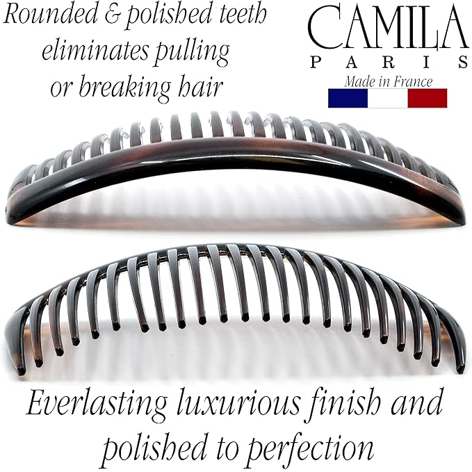 Camila Paris French Side Combs Large 4 Piece Curved Tortoise Shell French Twist Hair Combs Decorative, Strong Hold Hair Clips for Women Bun Chignon Up-Do, Styling Girls Hair Accessories Made in France