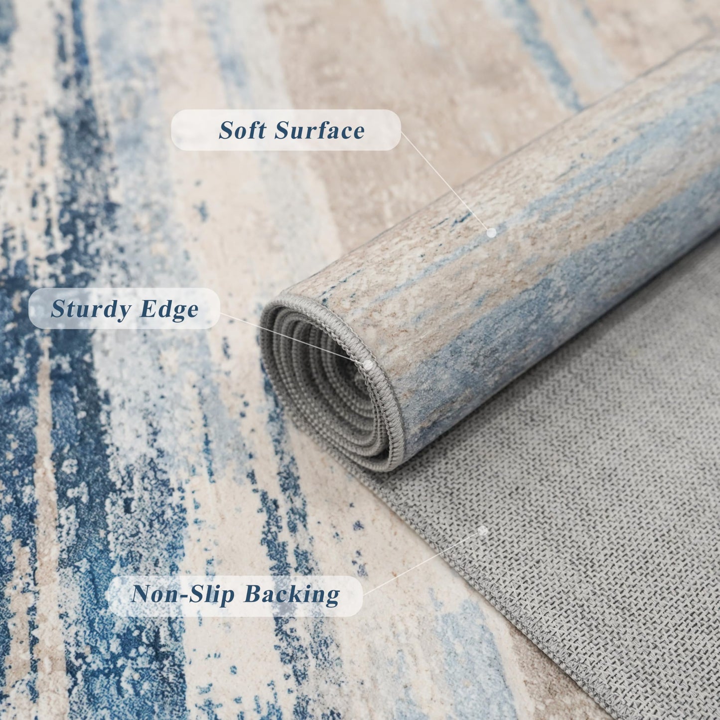 Modern Abstract 2x5 Kitchen Runner Rug: Ultra Soft Washable Hallway Entryway Carpet Indoor Non Slip Low Plie Floor Mat for Bedroom Laundry Room - Gifts for Newlyweds Household Home Decor 2x5 Blue