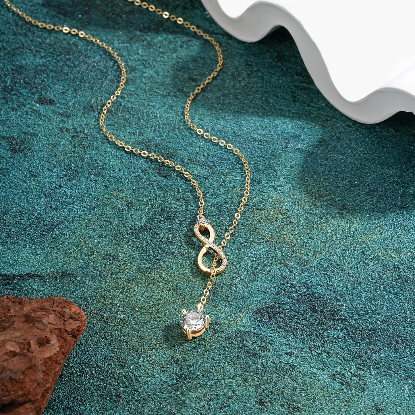 AINUOSHI Twist Infinity Y Necklace Moissanite Pendant Lariat Necklace For Women 925 Sterling Silver Dainty Drop Necklaces 1.26CT with Certificate of Authenticity D Color VVS1 Birthday Prom Anniversary Christmas Valentine's Day Gifts 16 to 20 Inch 14K Gold