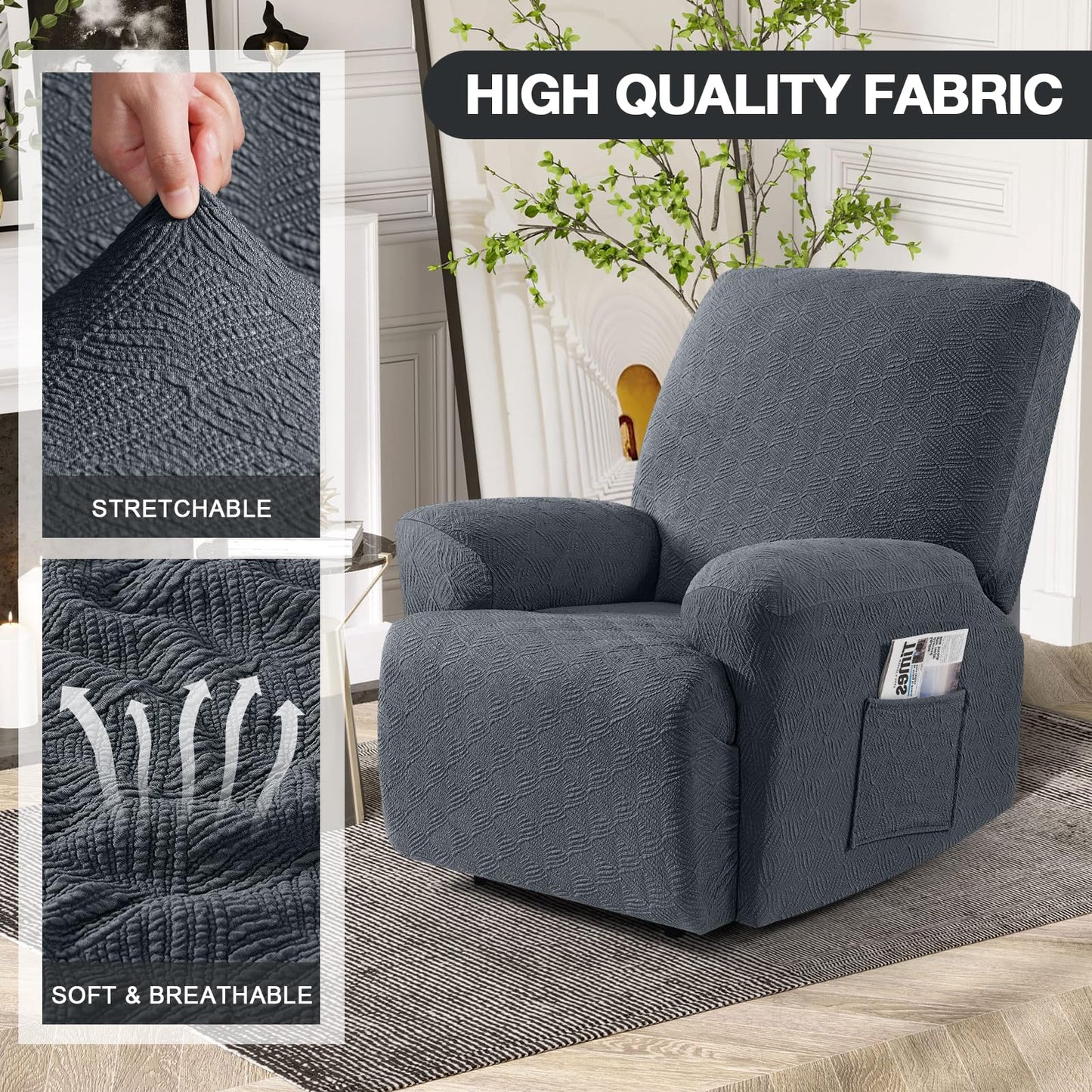 Timeles Recliner Covers Extra Wide Recliner Chair Covers Reclining Couch Covers Sofa Slipcovers Stretch Soft Washable (Single-Seater Oversized, Grey)