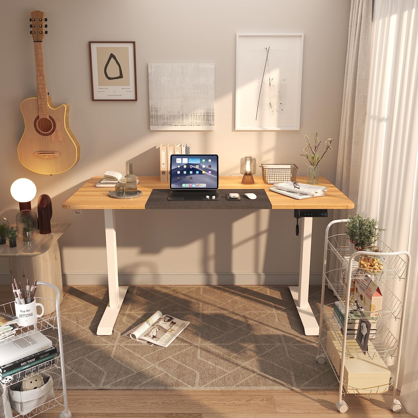 Monomi Electric Standing Desk, 55'' Height Adjustable Ergonomic Home Office Sit Stand Up Desk with Wheels, 3 Memory Preset Computer Table, Natural