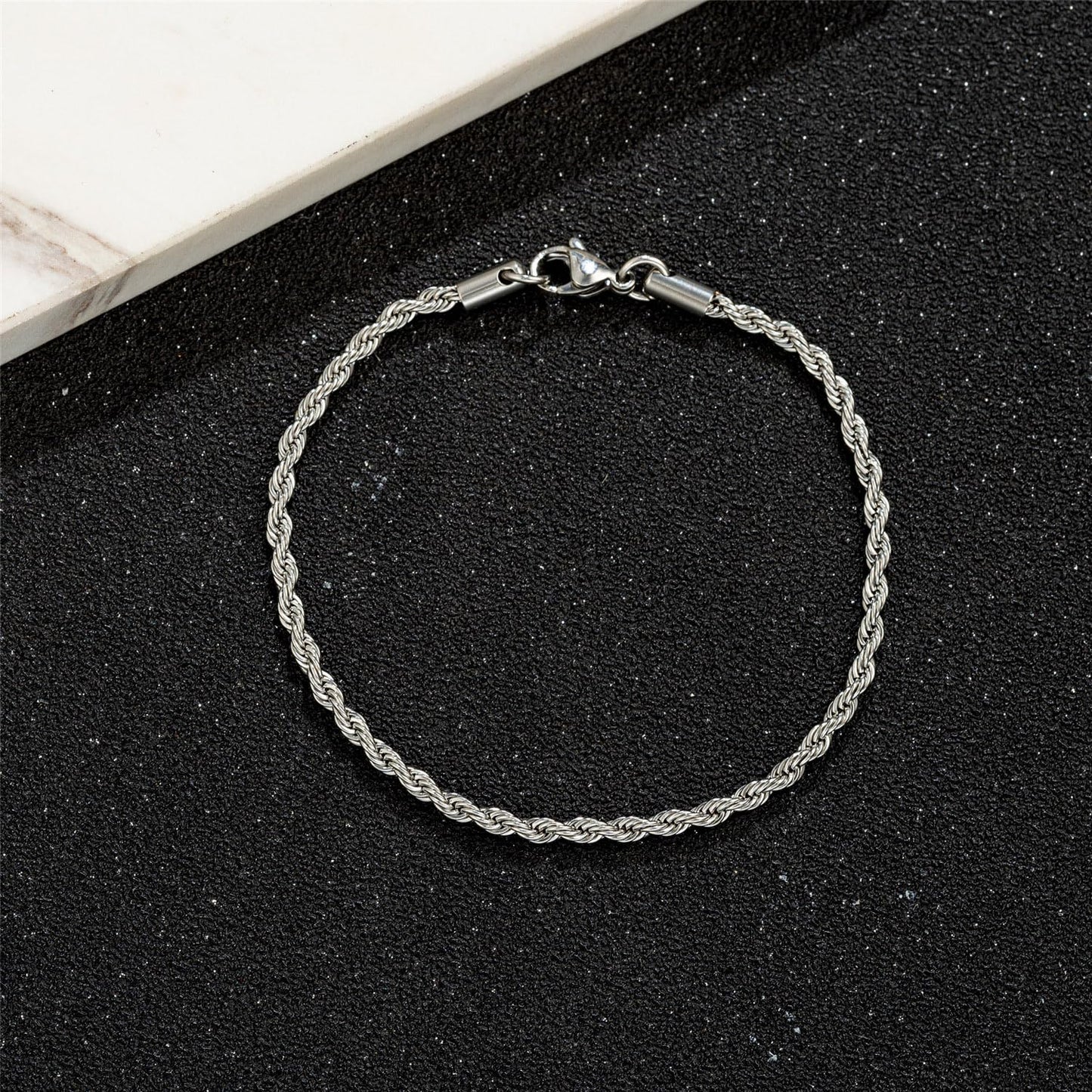 yipima Stainless Steel Rope Link Chain Bracelet for Women Men, Silver Tone / 14K gold Plated 3/4/5/6mm wide Rope Chain Bracelets, 7.5" or 8.3" (stainless steel-3mm, 8.3)
