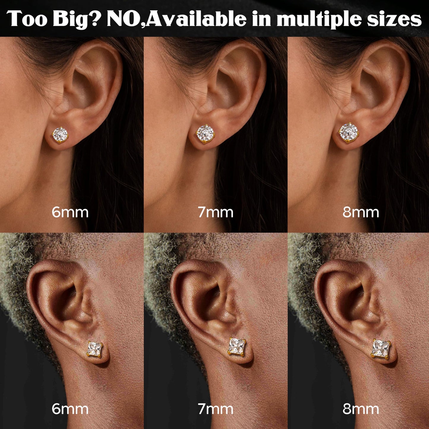 Jstyle 4 Pairs Stainless Steel Magnetic Stud Earrings for Men Women Gold CZ Non-Piercing Clip On Stud Earrings Set 7 MM