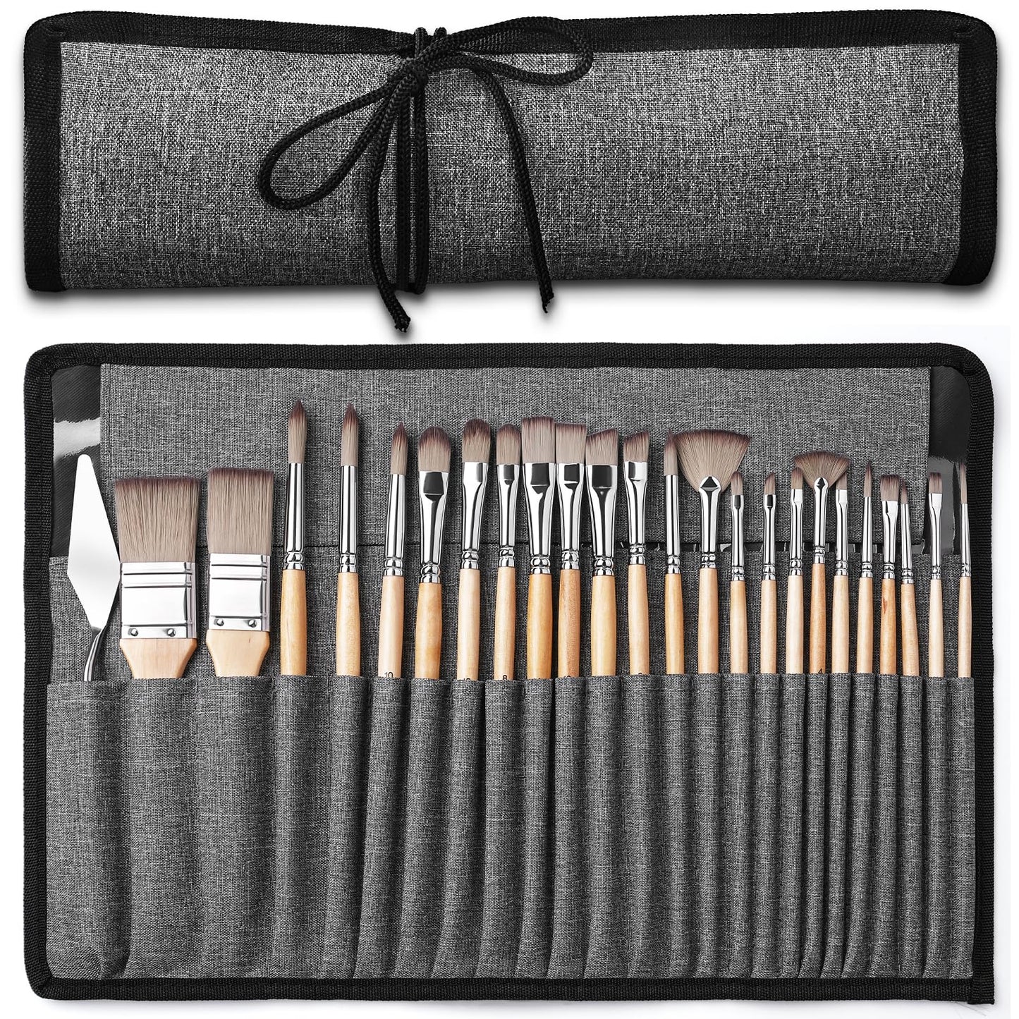 Acrylic Paint Brush Set, Golden Maple 25 PCS Paint Brushes for Acrylic Painting Oil Watercolor & Canvas,Enhanced Synthetic Brush Set with Cloth Roll and Palette Knife