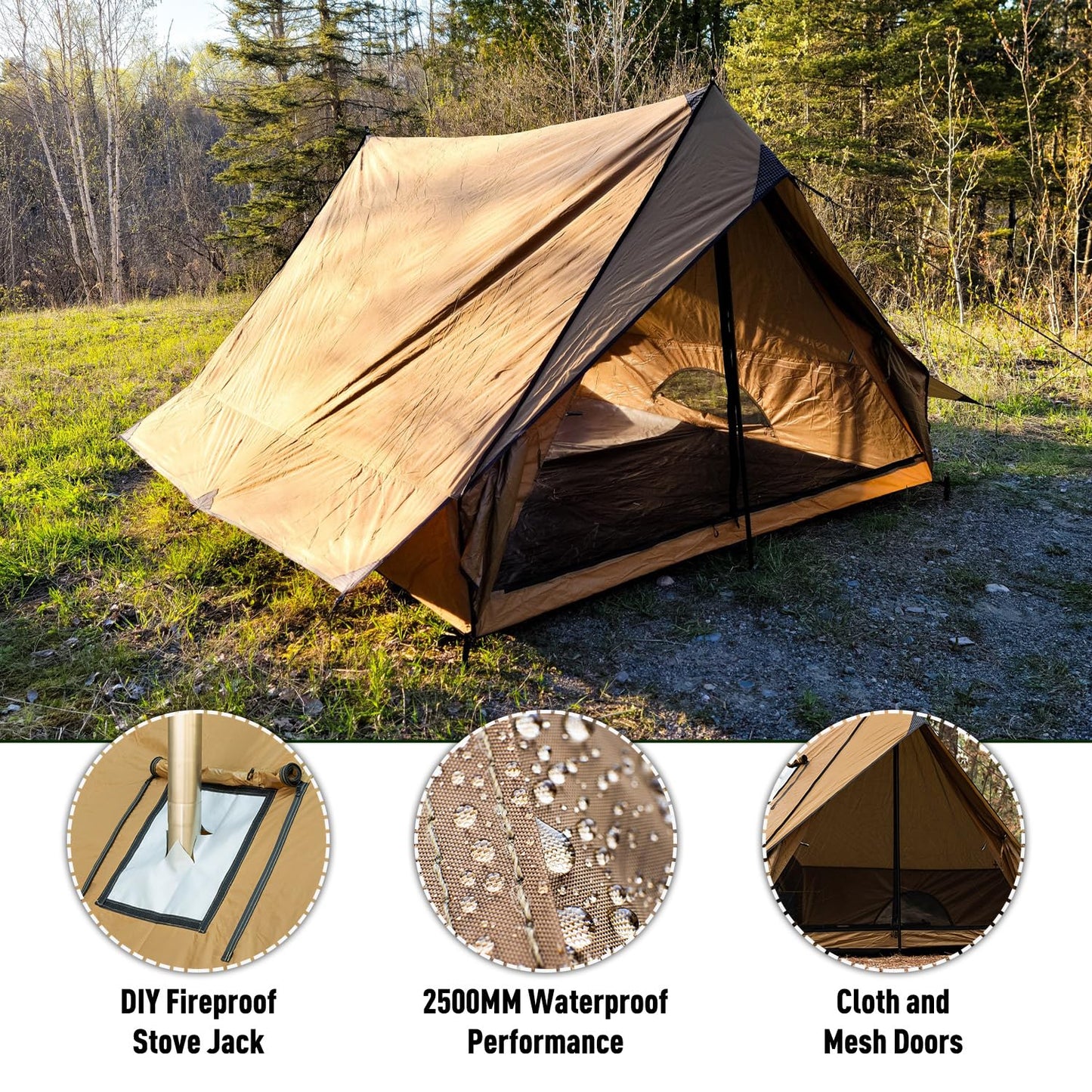 POMOLY Camping Hot Tent Cabin Tent, Chalet 70 Pro Portable Wall Tents with Stove Jack and Two Poles for 2-3 Person Hiking, Backpacking (M)