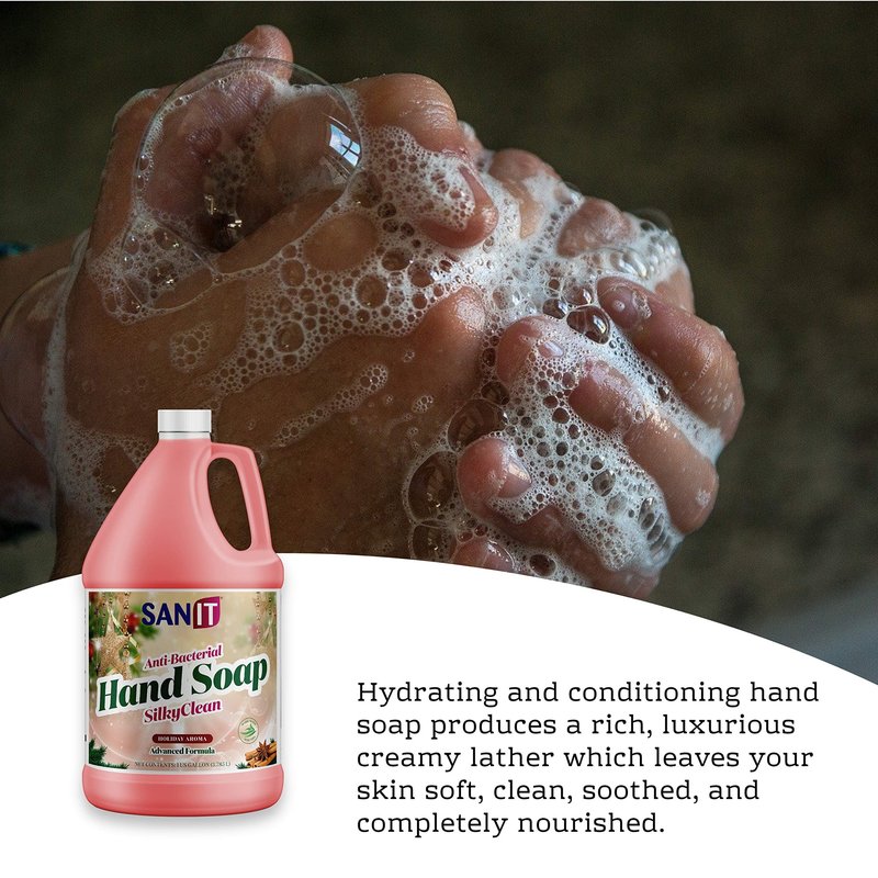 Sanit Silky Clean Antibacterial Liquid Gel Hand Soap Refill - Advanced Formula with Coconut Oil and Aloe Vera - All Natural Moisturizing Hand Wash - Made in USA, Holiday Aroma, 1 Gallon