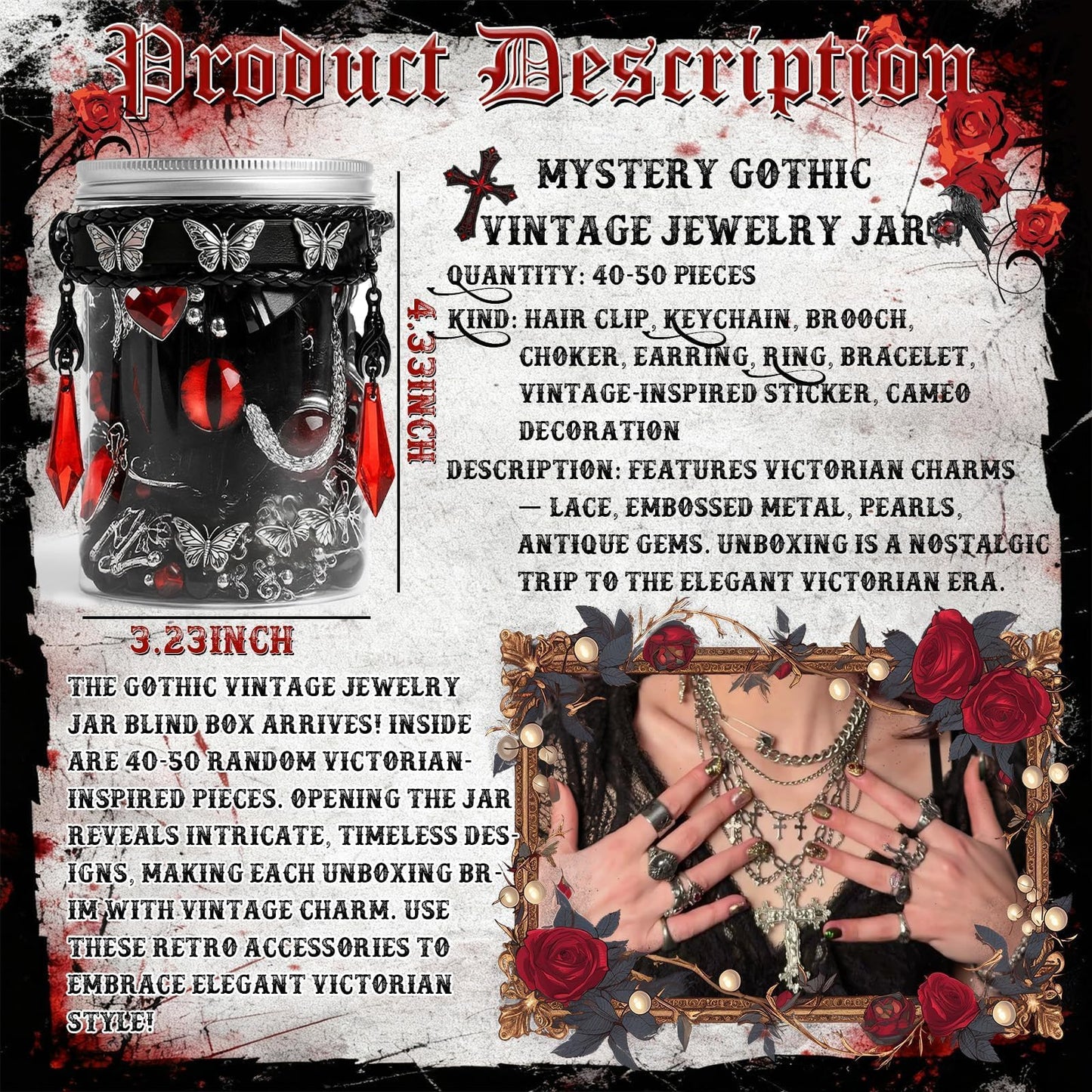 SMUOBT Gothic Mystery Box for Women - 40-45 Piece Goth Lolita Jewelry Set Earrings Necklace Bracelet, Punk Witchy Accessories Gift Collection, Surprise Blind Box