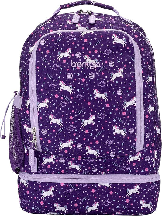 Bentgo Kids 2-in-1 Backpack & Insulated Lunch Bag - Durable 16â Backpack & Lunch Container in Unique Prints for School & Travel - Water Resistant, Padded & Large Compartments (Unicorn)
