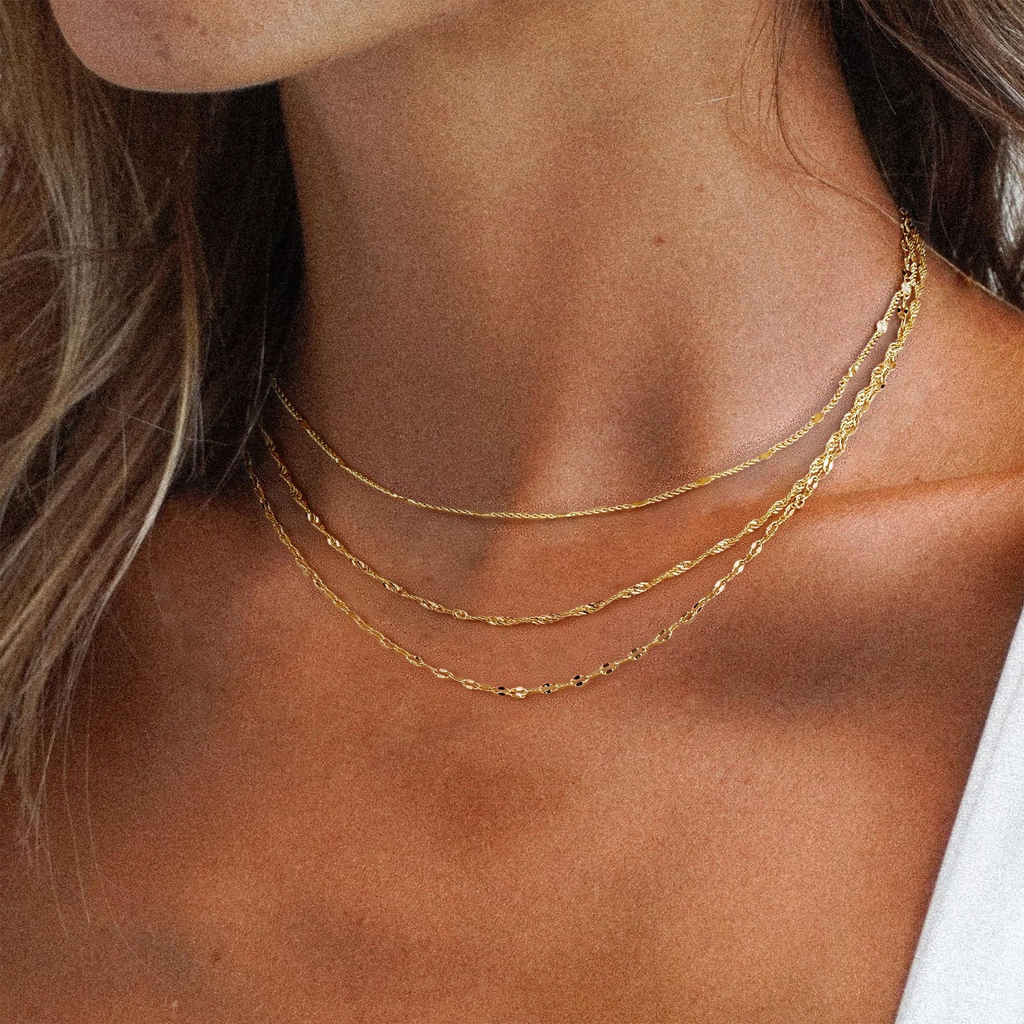 YOIHUR Gold Layered Necklaces for Women, 14K Gold Plated Dainty Chain Choker Necklaces Herringbone Gold Necklaces Jewelry Gift for Women