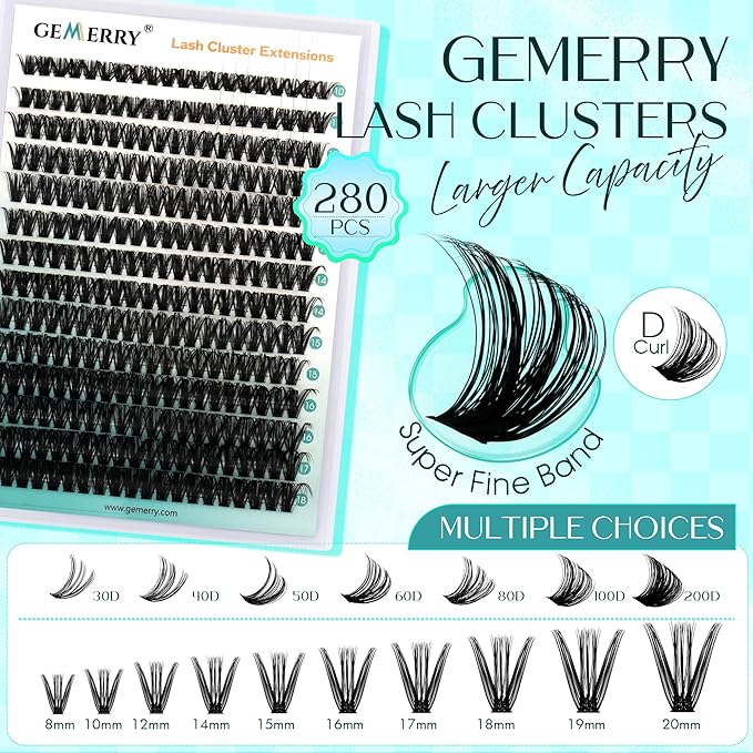 Eyelash Clusters Fluffy Lash Clusters Thick 280pcs Cluster Eyelash Extensions DIY At Home Individual Lashes Cluster Lashes by GEMERRY（100P-10-18mm)