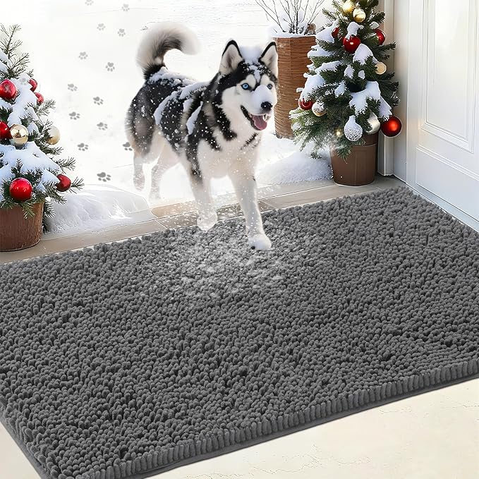 IM HOME Chenille Absorbent Outdoor Doormat 60" x 36", Washable Muddy Door Mats for Dog Non Slip Indoor Doormat Dog Mat for Muddy Paw Front Inside Doormats for Entryway Grey