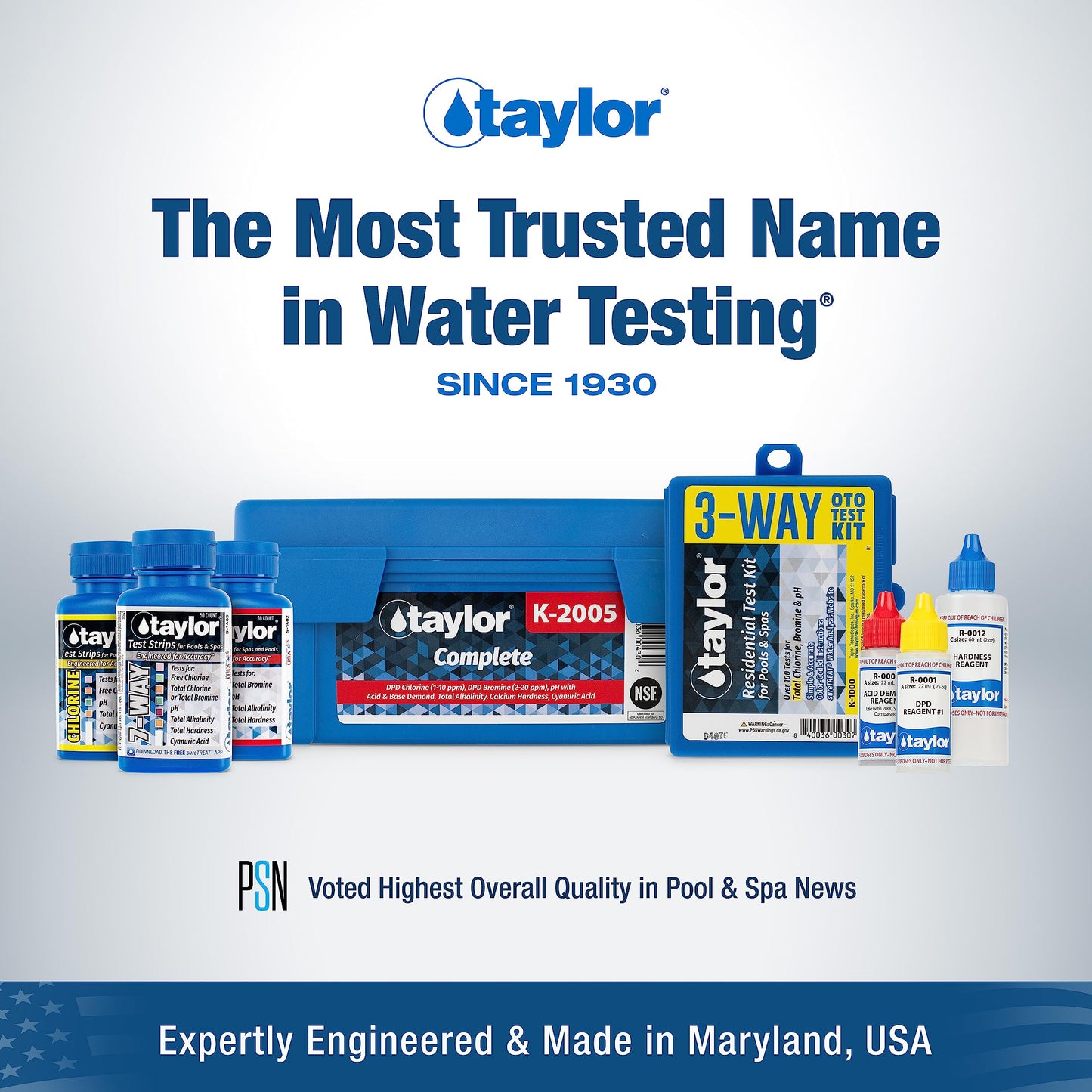 Taylor K-2006-SALT FAS-DPD, 9-in-1 Pool & Spa Test Kit, Free & Combined Chlorine, pH, Acid & Base Demand, Total Alkalinity, Calcium Hardness, Cyanuric Acid (CYA), and Chloride (Sodium Chloride).