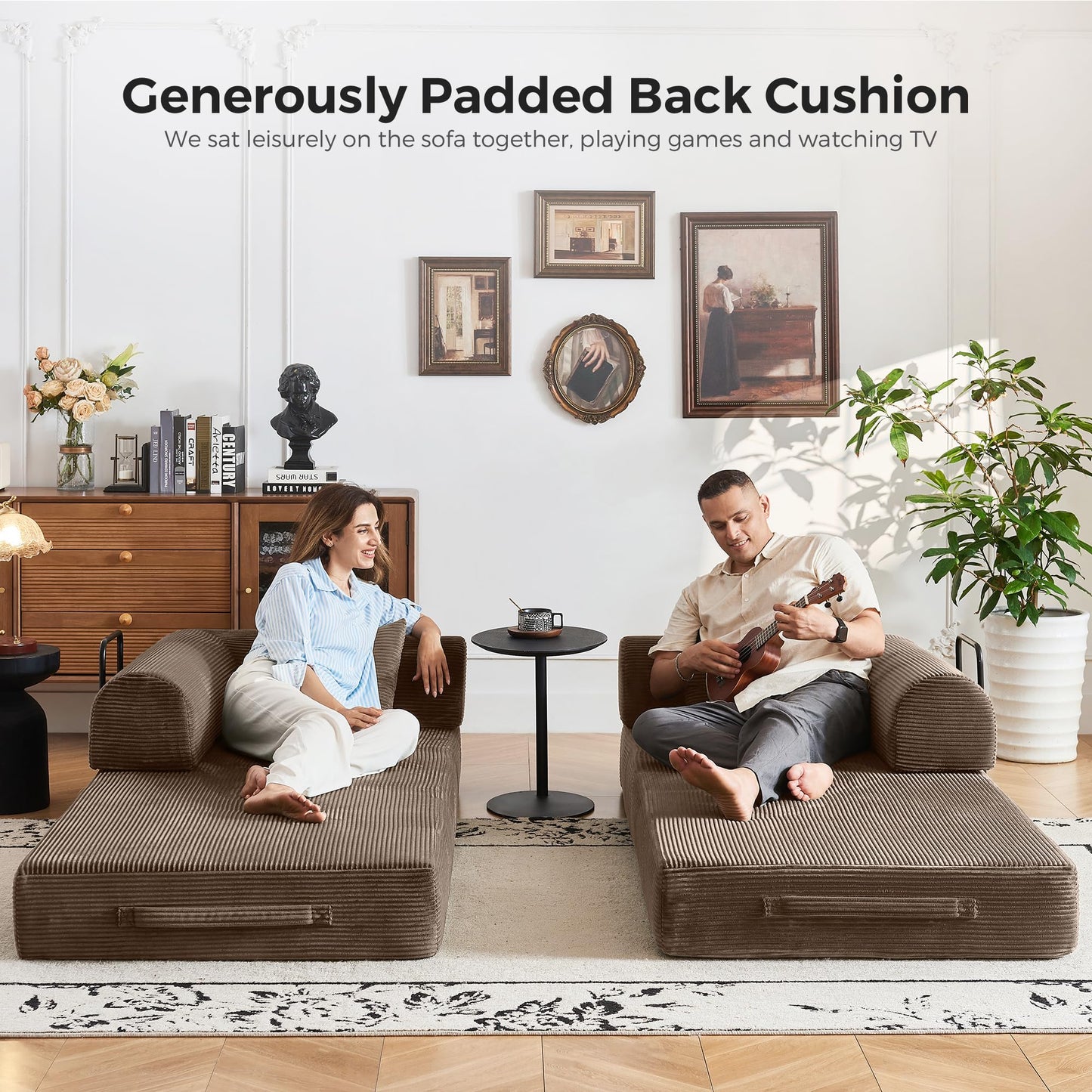 Bsxupke 5-in-1 Convertible Sofa Bed | 79" Fixed Frame with High-Resilience Memory Foam, Easy Setup | Durable Corduroy Converts to Full Bed, Great for Family Living Room (Brown)