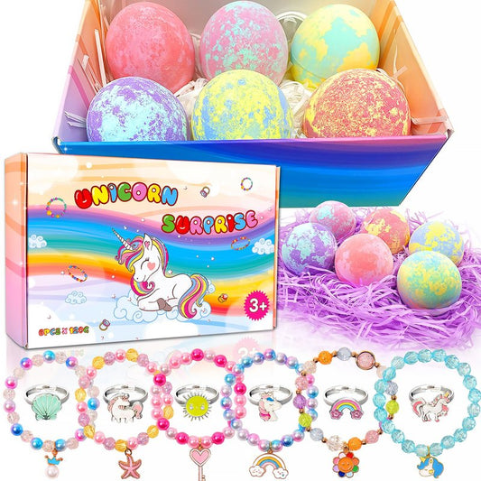 Unicorn Bath Bombs for Kids with Surprise Inside 3 4 5 6 7 8+ Year Old Girl Birthday Gifts for Kids Girls, Kids Bath Bombs with Toys Inside Birthday Gifts Unicorn Gifts for Kids Girls
