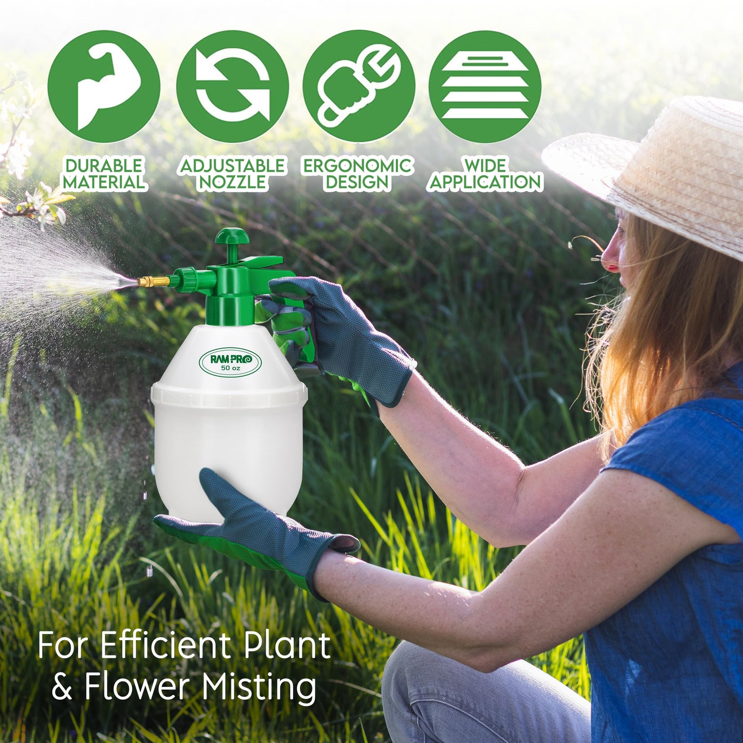 RamPro Garden Sprayer, 0.4 Gallon Pump Sprayer, 1.5L Weed Sprayer, 50 Oz Water Sprayer Pump Spray Bottle for Lawn Sprayer, Plant Mister, Safety Valve & Adjustable Brass Nozzle Pressure Hand Sprayer