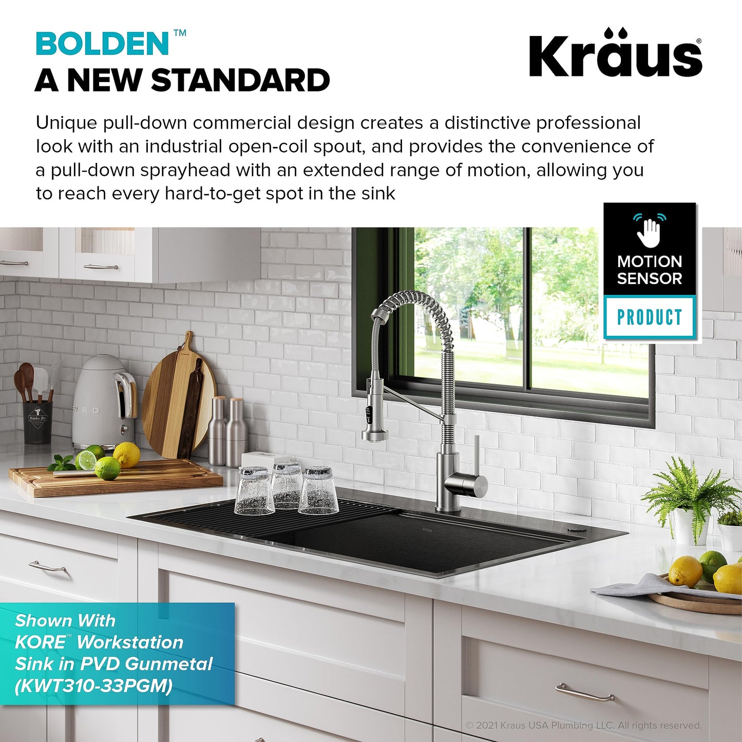 KRAUS Bolden Touchless Sensor Commercial Style 2-Function Single Handle Pull Down Kitchen Faucet in Spot-Free Stainless Steel, KSF-1610SFS