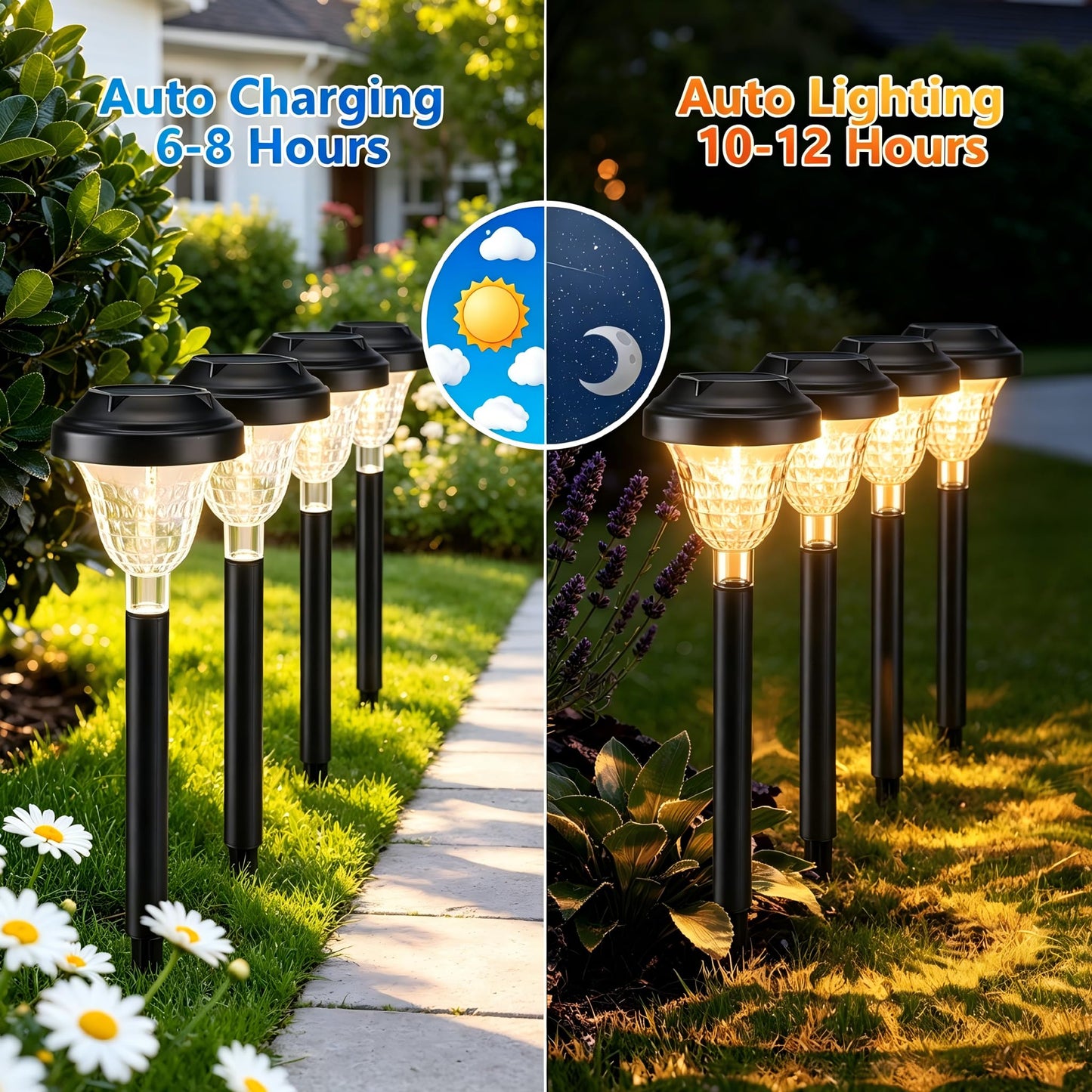 Joomer Solar Pathway Lights, 8Pack 10LED Solar Landscape Lights with Auto Lighting Sense & 2 Modes, Waterproof Outdoor Walkway Light, Warm White Cascading Garden Light for Yard, Patio, Lawn, Driveway