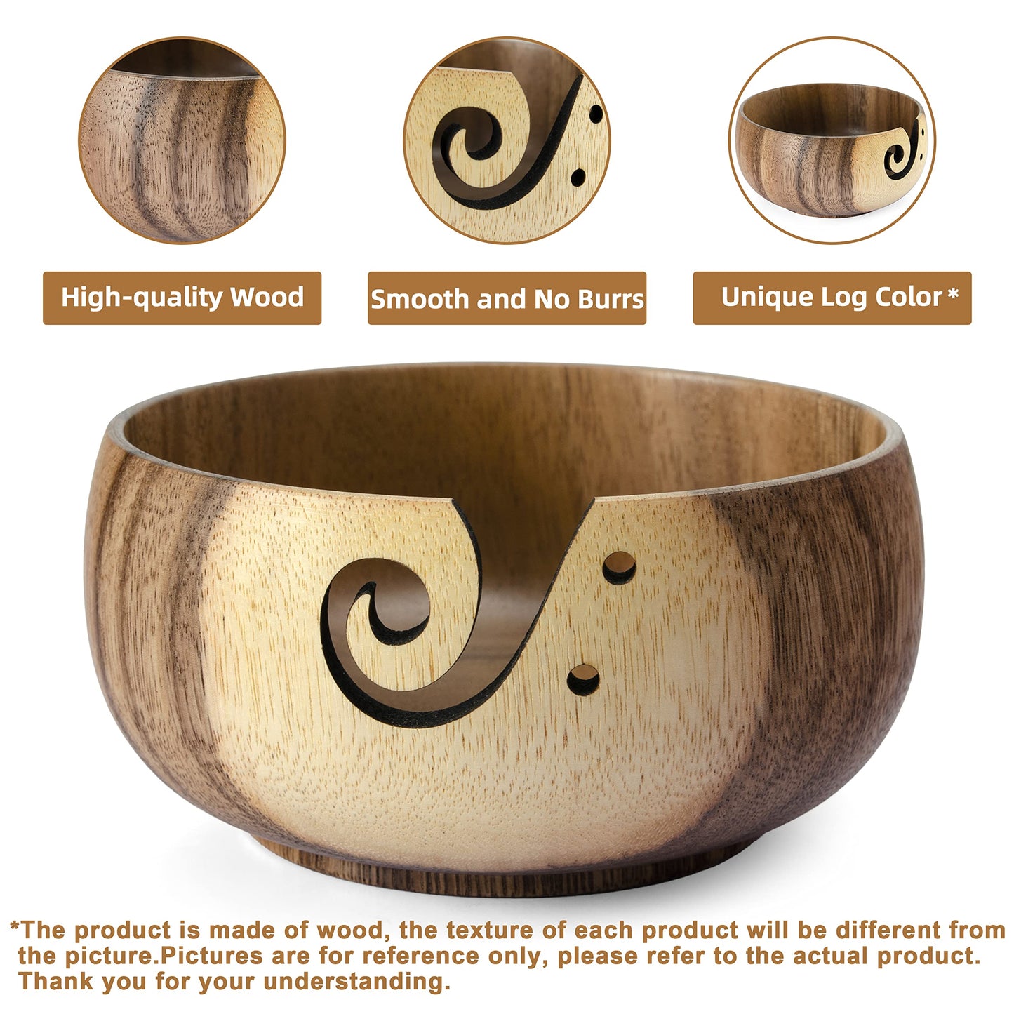 Little World Yarn Bowl - Wooden Yarn Bowls for Crocheting with Holes, Preventing Slipping and Tangles, Handmade Craft Knitting Bowl Yarn Holder Mothers Day Gift for Knitting Lovers (Coconut)