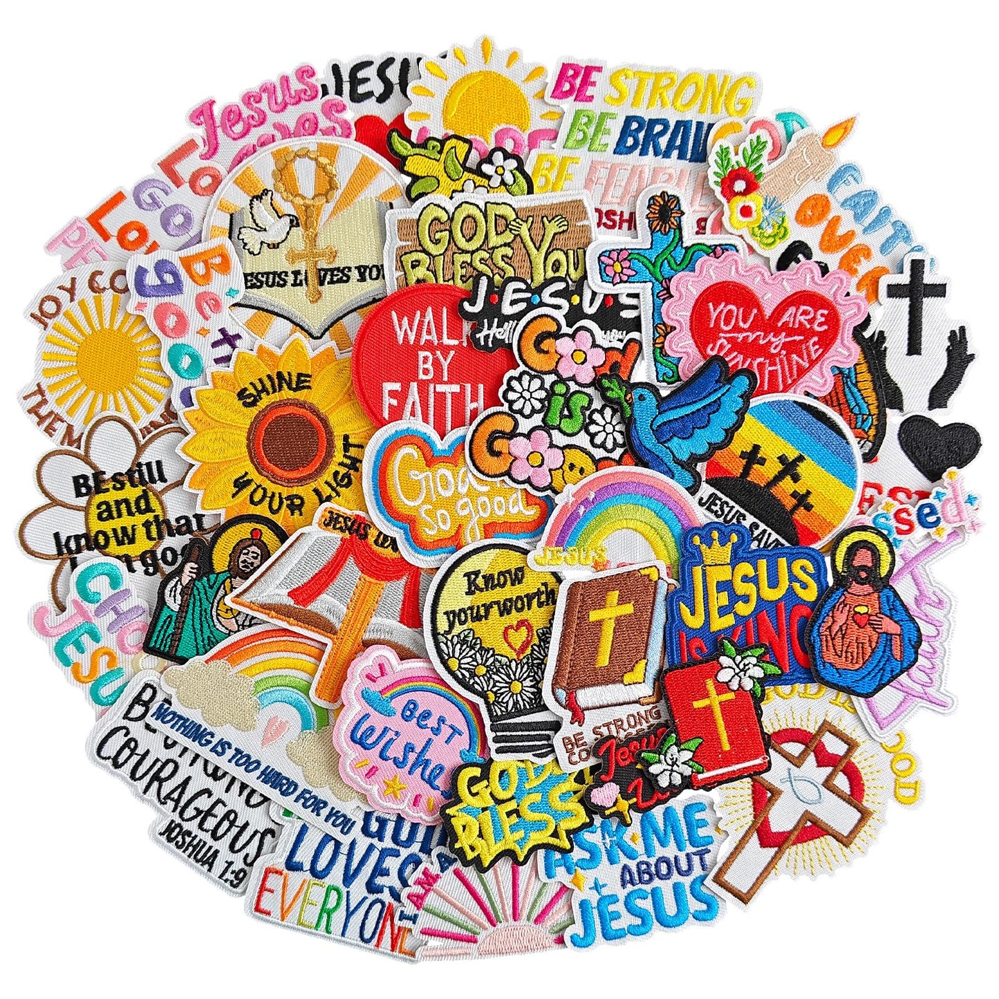 Butie 45 Pcs Christian Iron On Patches, Inspirational Bible Verse, Faith, Cross & Religious Embroidered Appliques Iron on Patches for Clothes, Hats, Jackets, Bags, Etc