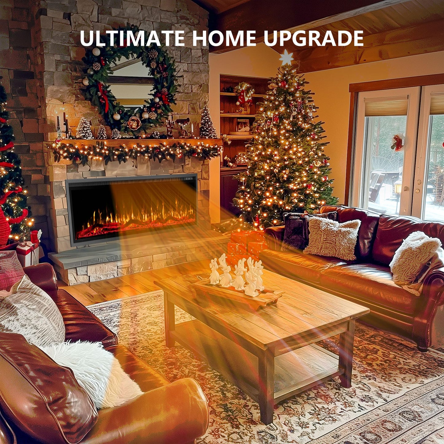 Eueiriup 42" Electric Fireplace in Wall Recessed & Wall Mounted Linear Fireplace with Temperature Control, Log & Crystal Option, Remote Control 750/1500W for Indoor Used Heater