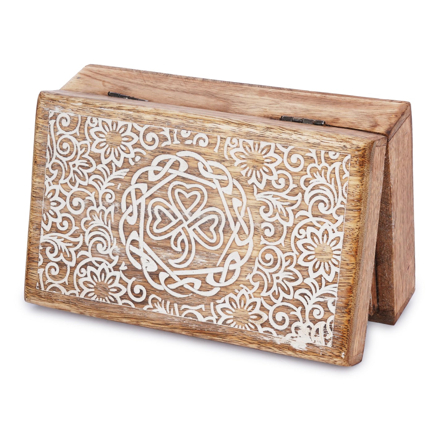 Ajuny Mango Wood Jewelry Box – Hand-Carved Celtic Knot Keepsake/Memory Box, Decorative Trinket & Treasure Chest Organizer, Handmade Gift for Women & Men, Travel Friendly, 8x5 Inch