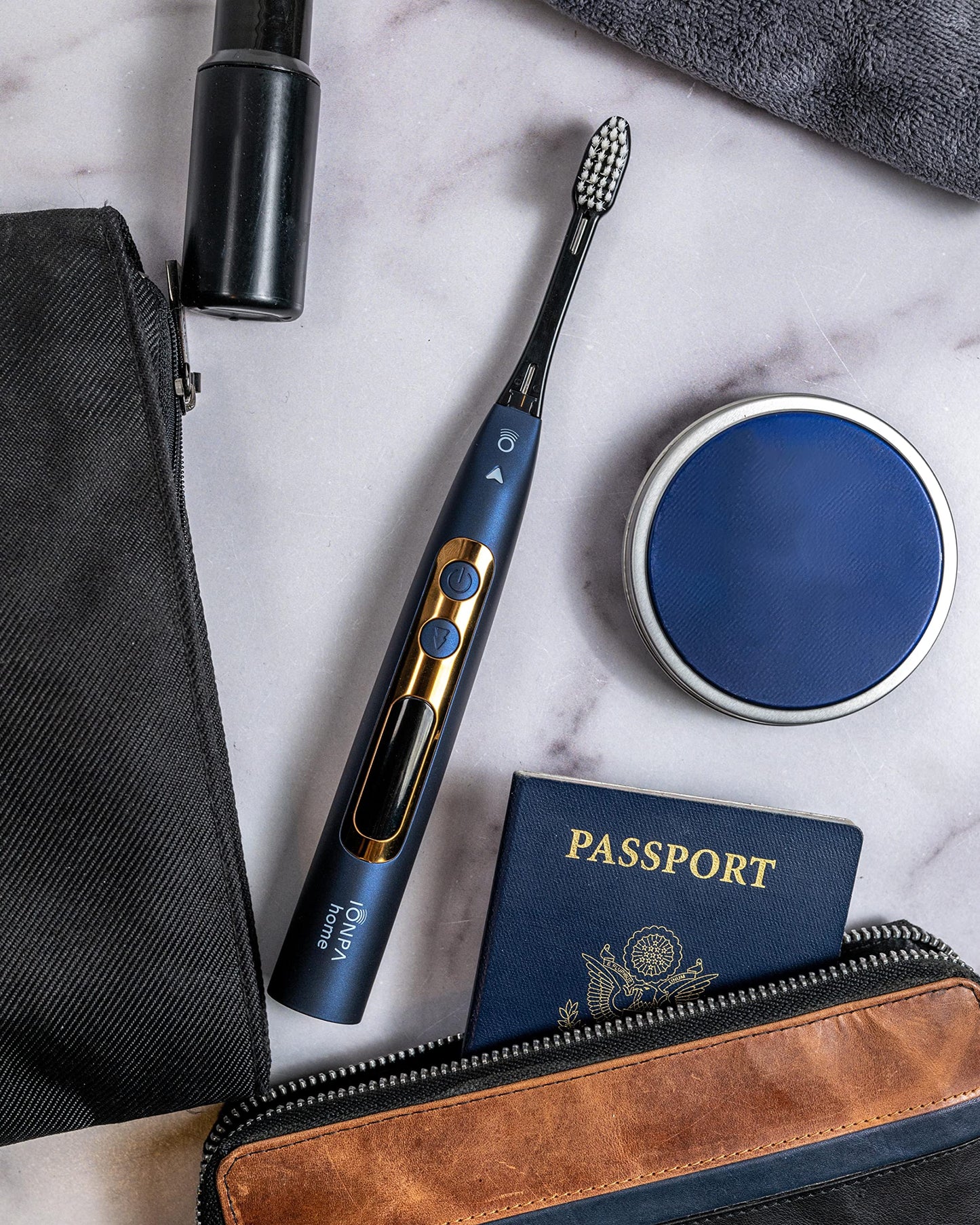 IONIC KISS IONPA DP Navy Blue Premium USB Rechargeable Ionic Power Electric Toothbrush, Brushing Timer, 4 Modes, 2 Soft Extended Filament Brush Heads Made in Japan, You hyG DP-111NB