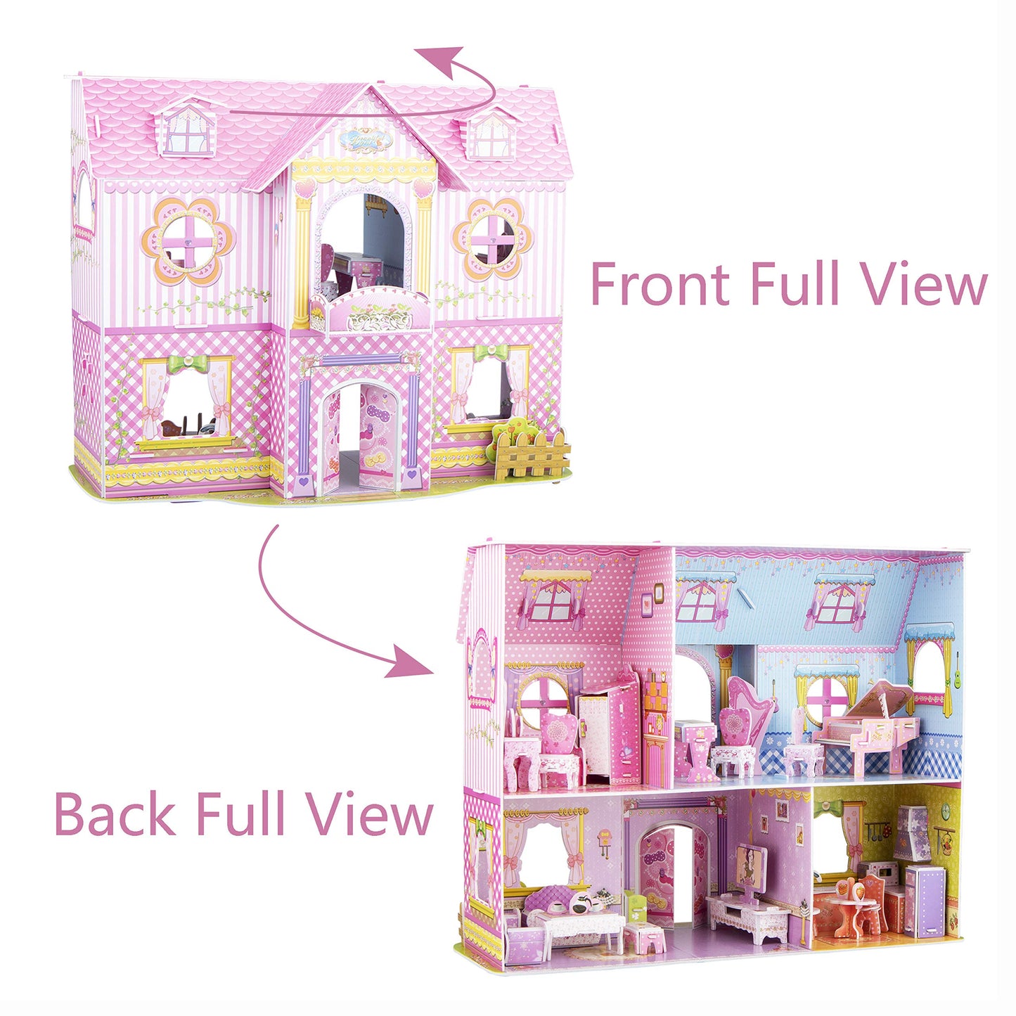 WISESTAR Large Princess Castle 3D Puzzles Model Dollhouse Kits for Girls, 92PCS Fairytale House with Furniture, Educational Toy Birthday for Kids and Adults Fit for Kids Over 8 Years